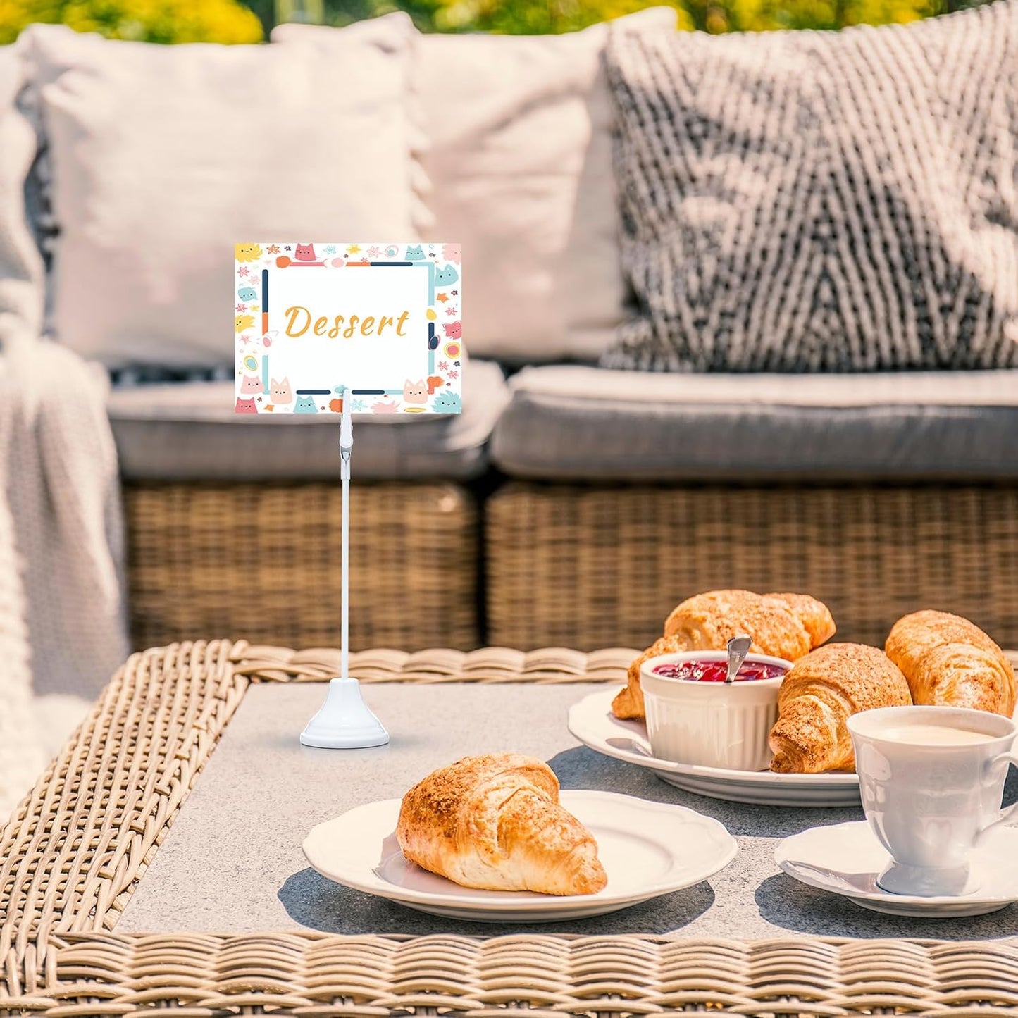 Skyygemm 12 Pcs Table Number Holders 8 Inch Place Card Holder with Alligator Clip Metal Place Card Stands Table Sign for Photos, Food Signs, Birthdays, Weddings (White)