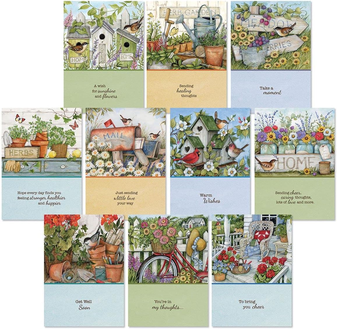 Current Well Wishes Get Well Greeting Cards by Susan Winget Value Pack - Set of 20, 10 Unique Designs, Large 5 x 7 Inch Cards, Sentiments Inside, Envelopes Included