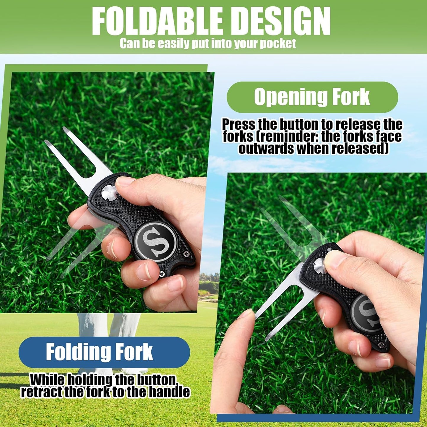 Golf Divot Repair Tool with Letter Custom Monogrammed Initial Ball Marker Divot Tool Foldable Metal with Magnetic Putt Alignment Golf Gifts for Men Father Golfer Christmas