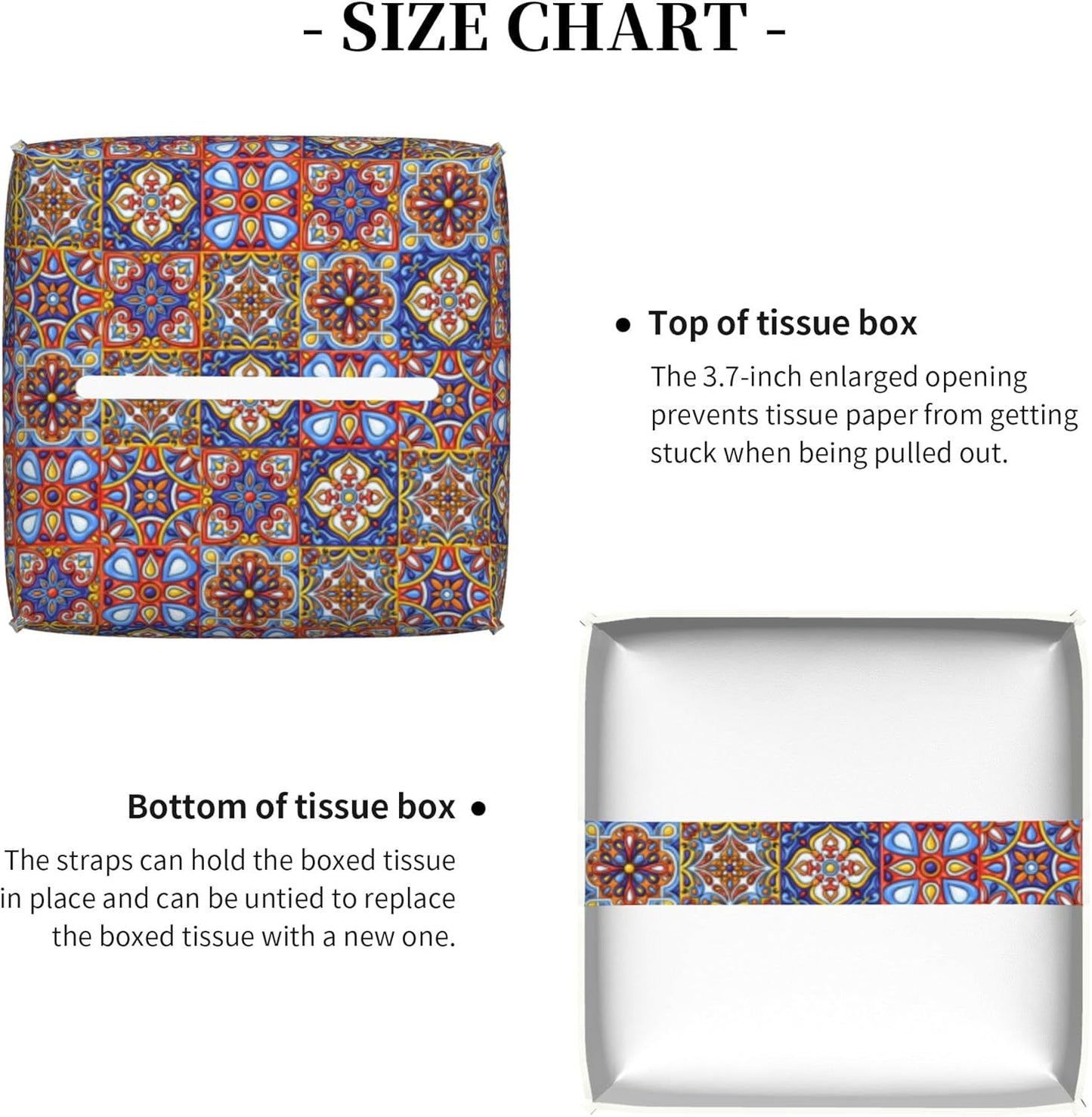 Mexican Talavera Ceramic Tile Tissue Box Cover Square, Retro Boho Flowers Tissue Box Holder Waterproof Leather Facial Paper Organizer Dispenser for Bathroom Home Car Nightstand Vanity Desk