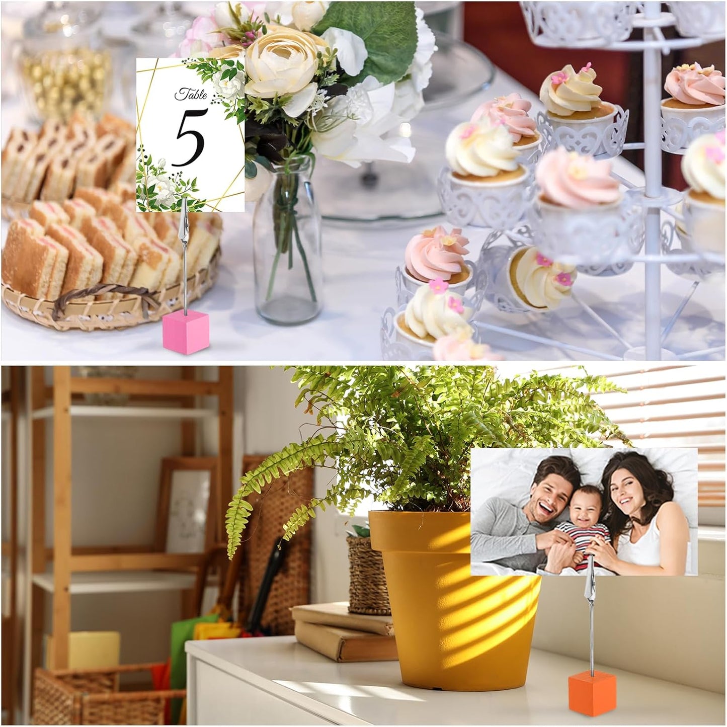 PATIKIL Place Card Holder, 20Pcs Memo Clip Holder Stand with Alligator Clasp Table Number Holders Wooden Base for Pictures Note Card Paper, Dark Purple