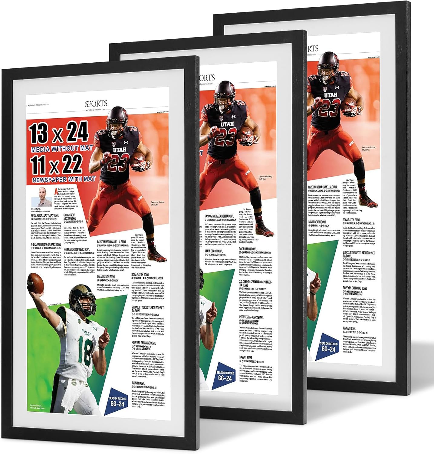 JupDec 11 × 22 Up to 13 × 24 Newspaper Frame, Premium Wood Display Case with Acrylic Panel, Wall Mount or Tabletop Stand, Perfect for Home & Office Decor, Ideal Gift for Collector, 3 Pack, White