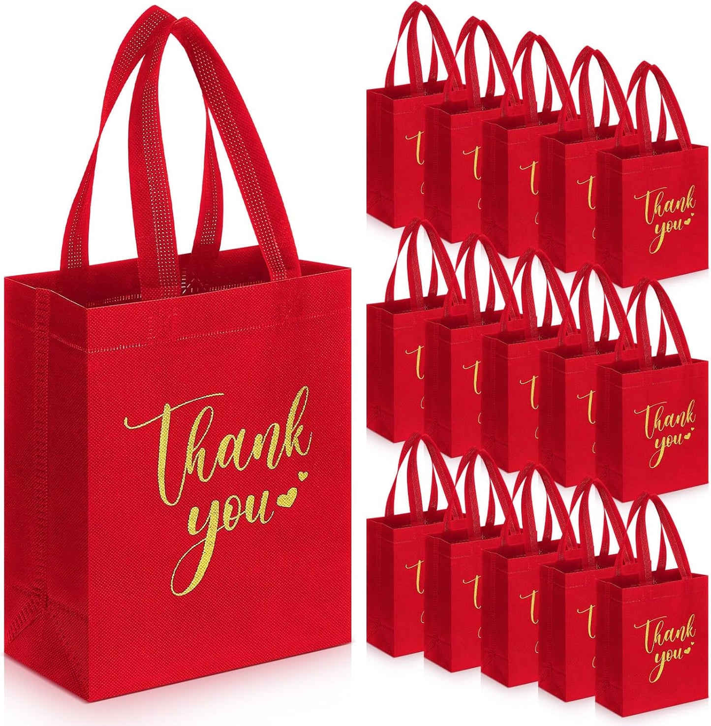 Sweetude 30 Pcs Thank You Gift Bags with Handles Bulk Reusable Goodie Bag Non Woven Foldable Handbag for Graduation Wedding Bridesmaid Gifts(10 x 8 x 4 Inch,Red)