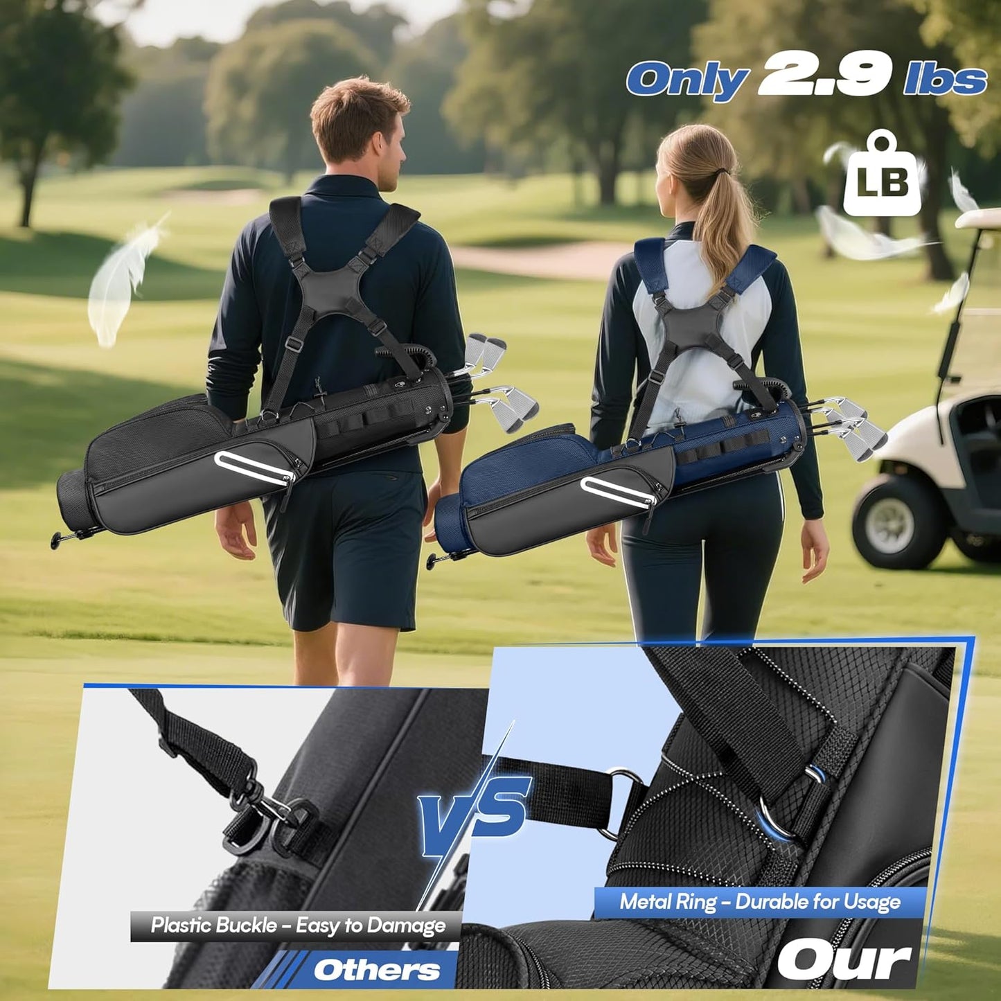 Golf Stand Bag Fit Up to 7 Clubs, Compact Design for Par 3 Courses and Driving Range, Lightweight Pitch and Putt Golf Bag, with Padded Double Strap, Rain Cover, Accessory Pockets