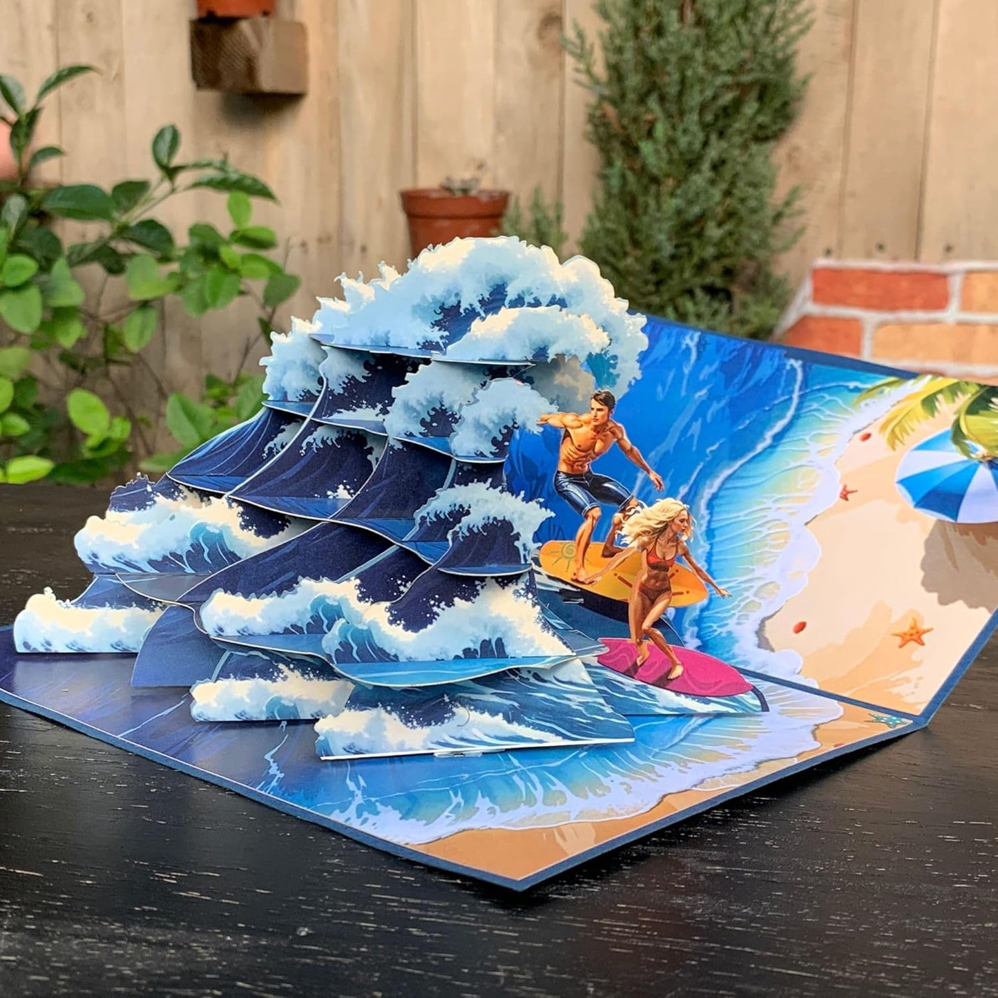 Pop Up Greeting Card, Surfing Gift, Thank You, Birthday Present, Love Couple Surfing, Outdoor, Nature Sport, Summer, Camping, Beach, Holiday, Vacation