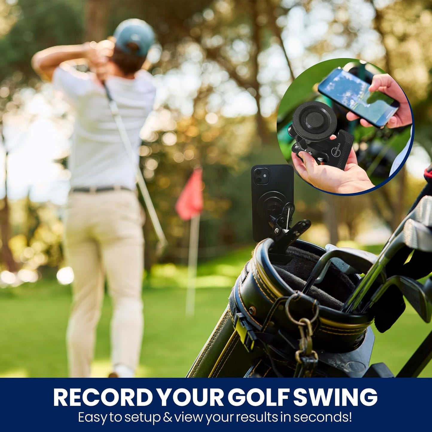 SwingScout | Golf Bag Phone Holder | Easy to Use Clip | No Extra Gear Needed | Quick Setup | Fits Any Cellphone | Perfect Golf Gift (MagSafe)