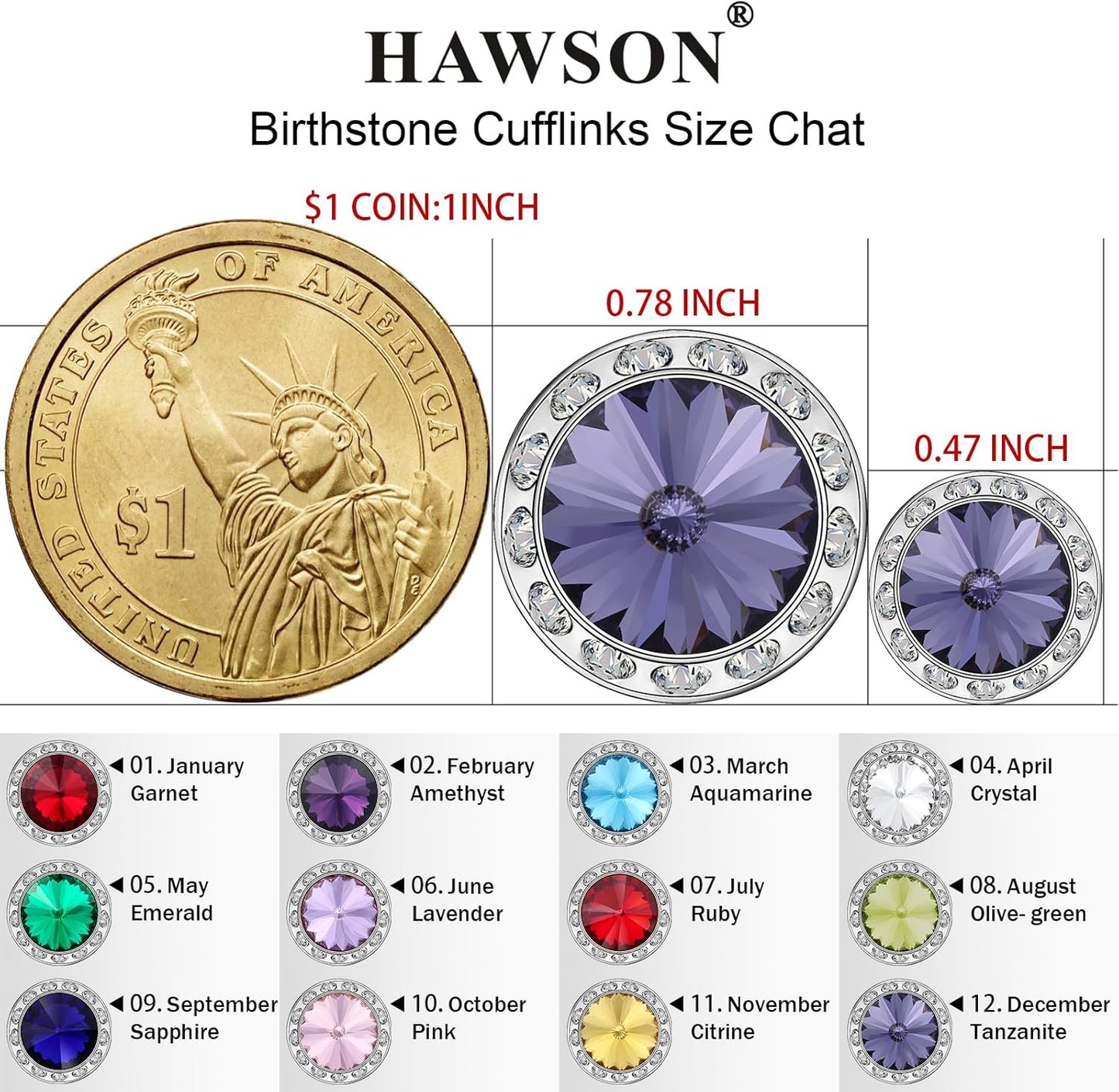HAWSON Birthstone Tuxedo Studs and Cufflinks Set for Men's Suit Tuxedo Formal Dress Shirt Wedding Business Party Accessories