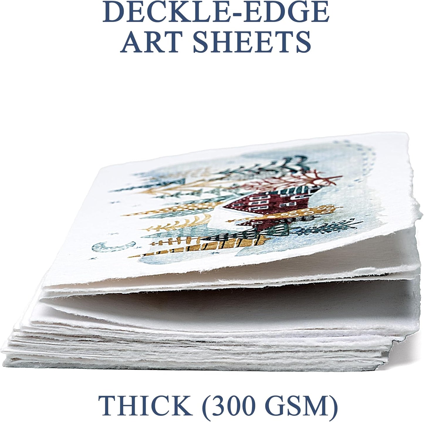 WANDERINGS Handmade Deckle Edge Blank Greeting Cards & Envelopes with Winter Art - Thick 300gsm paper– 20 Cards (5 Each of 4 Varieties) for Invitations, Thank Yous, Christmas and Birthday Cards –5x7