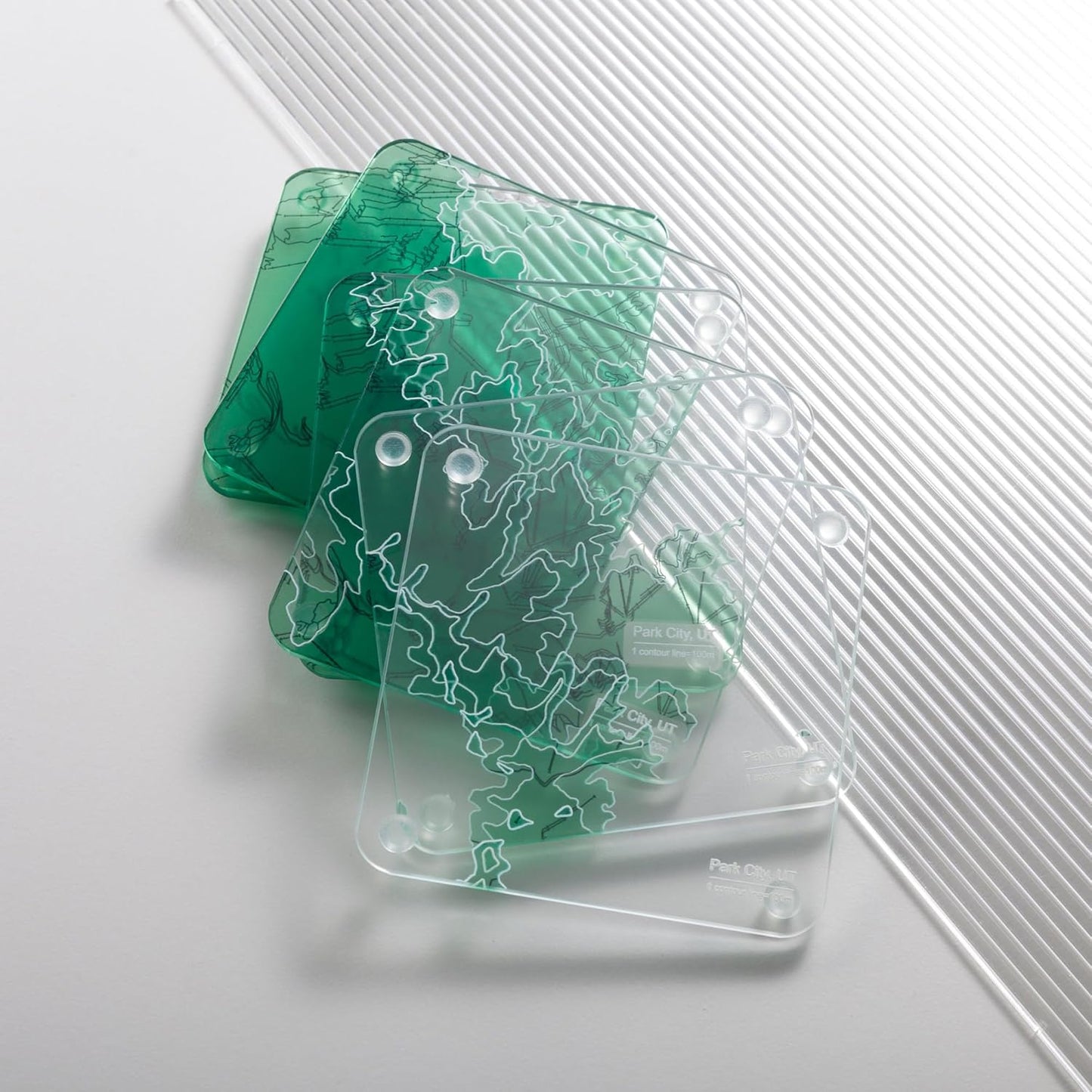 Park City, UT 3D Contour Map Glass Drink Coasters of Mountains, Ski Resort, Set of 6 with Holder, Housewarming Birthday Gifts, Home Decor