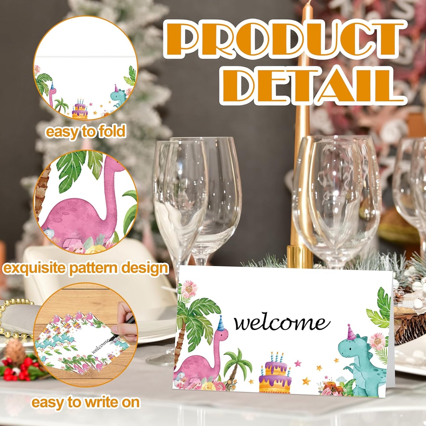 Dinosaur Place Cards, Safari Jungle Table Place Cards For Table Setting, Tropical Dino Name Cards For Birthday Party Baby Shower Gender Reveal, 25 Cards Included -17