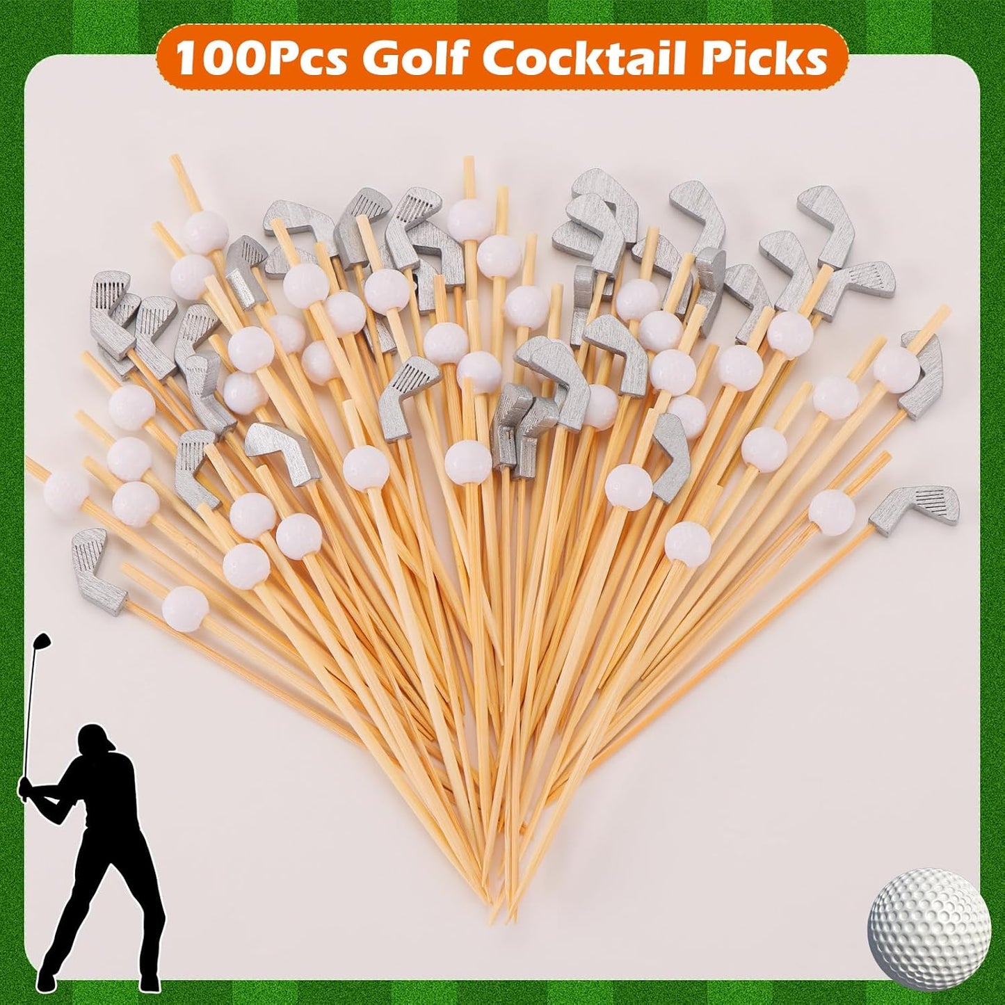 200Pcs Golf Toothpicks Golf Club Cocktail Picks Golf Party Decorations for Appetizers Bamboo Cocktail Sticks Skewers for Drinks Fruits Desserts Charcuterie Sandwich