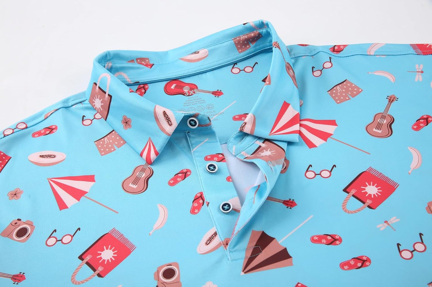 Alex Vando Mens Hawaiian Golf Shirt Moisture Wicking Digital Print Golf Shirts for Men