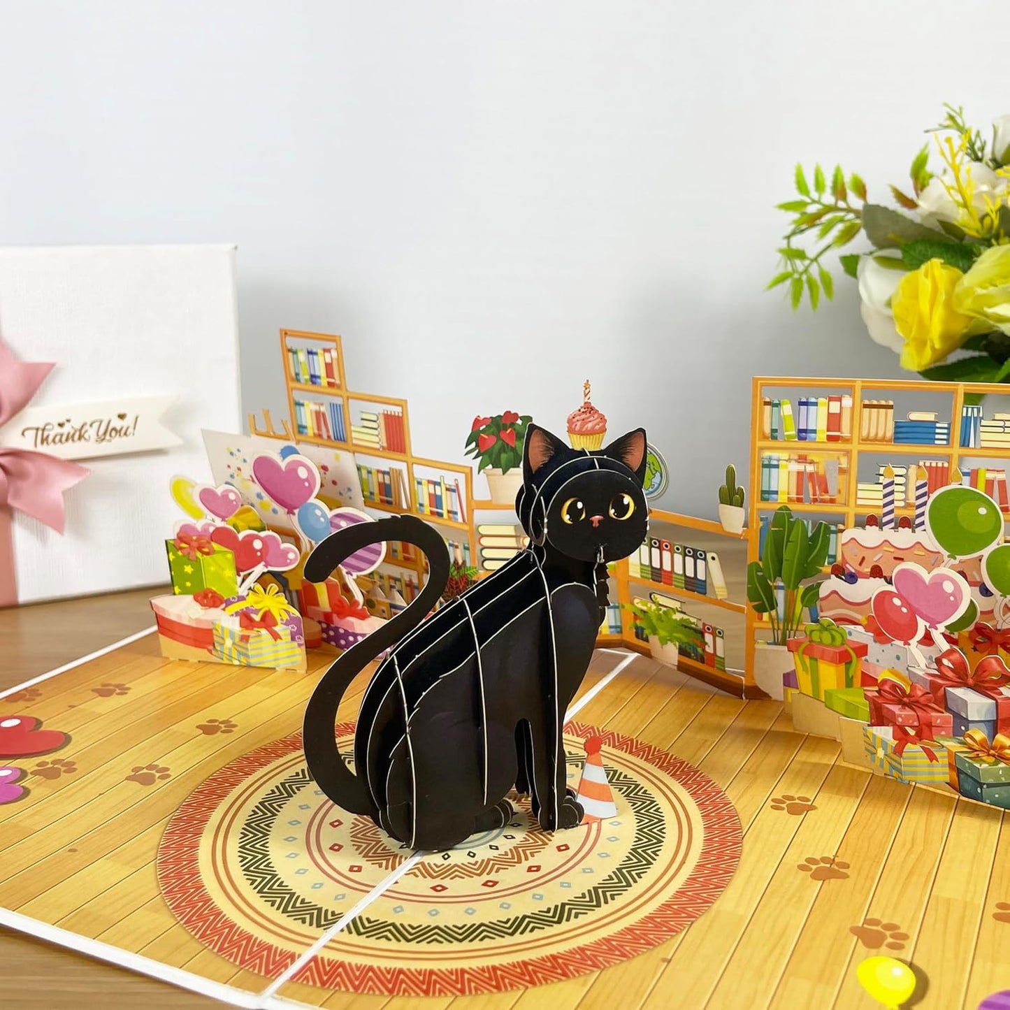 3D Black Cat Popup Card - Handmade Cat Lover Paper Art for Birthday, Anniversary, Halloween, Christmas - Unique Greeting Card Gift for Him, Her, Cat Owners, Friends, Black Cat Fans
