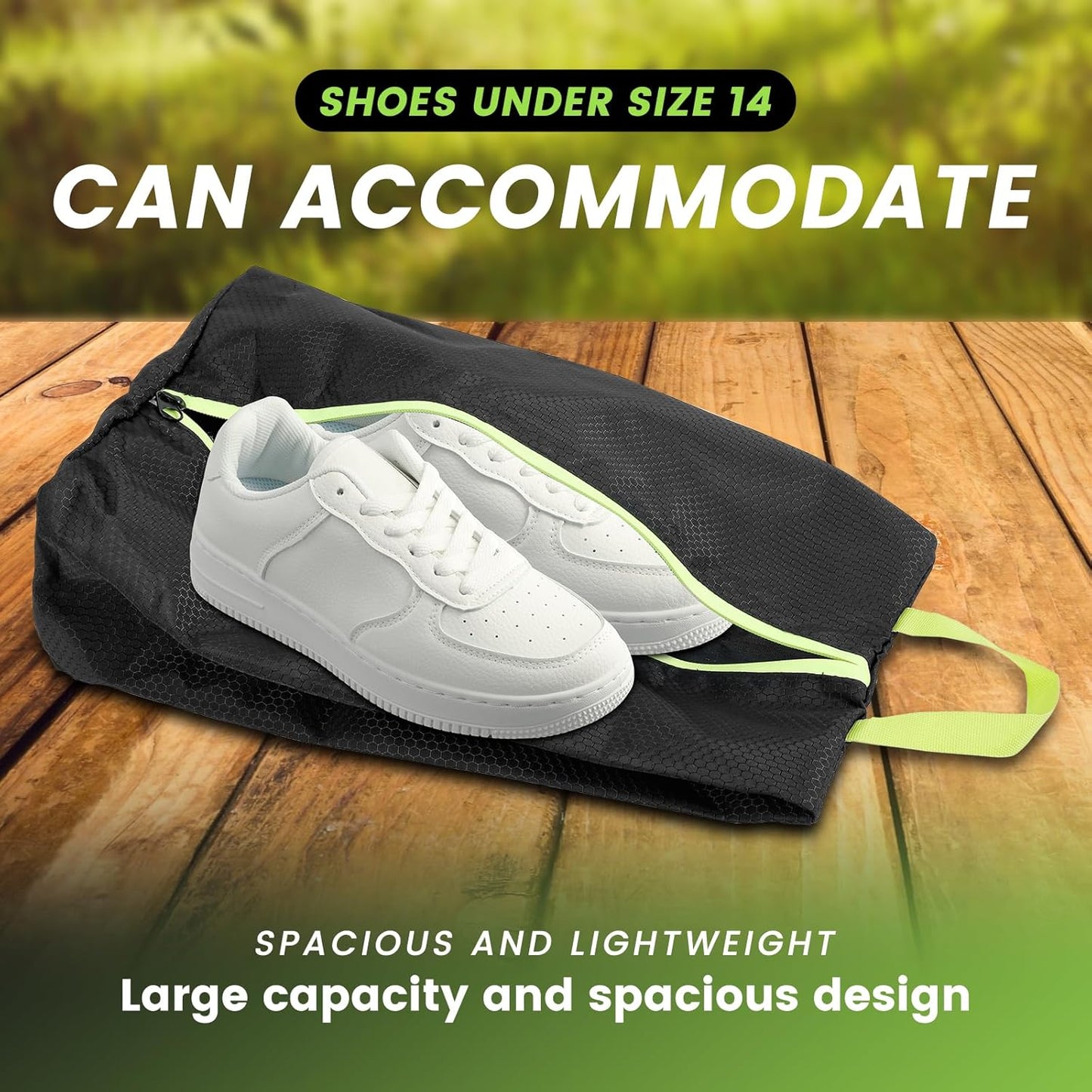 2 Pack Travel Shoe Bags, Soccer Cleat Bag Smell Proof for Sports, Water Resistant Odor Absorbing Golf Shoe Organizer for Sports Travel Work, Black