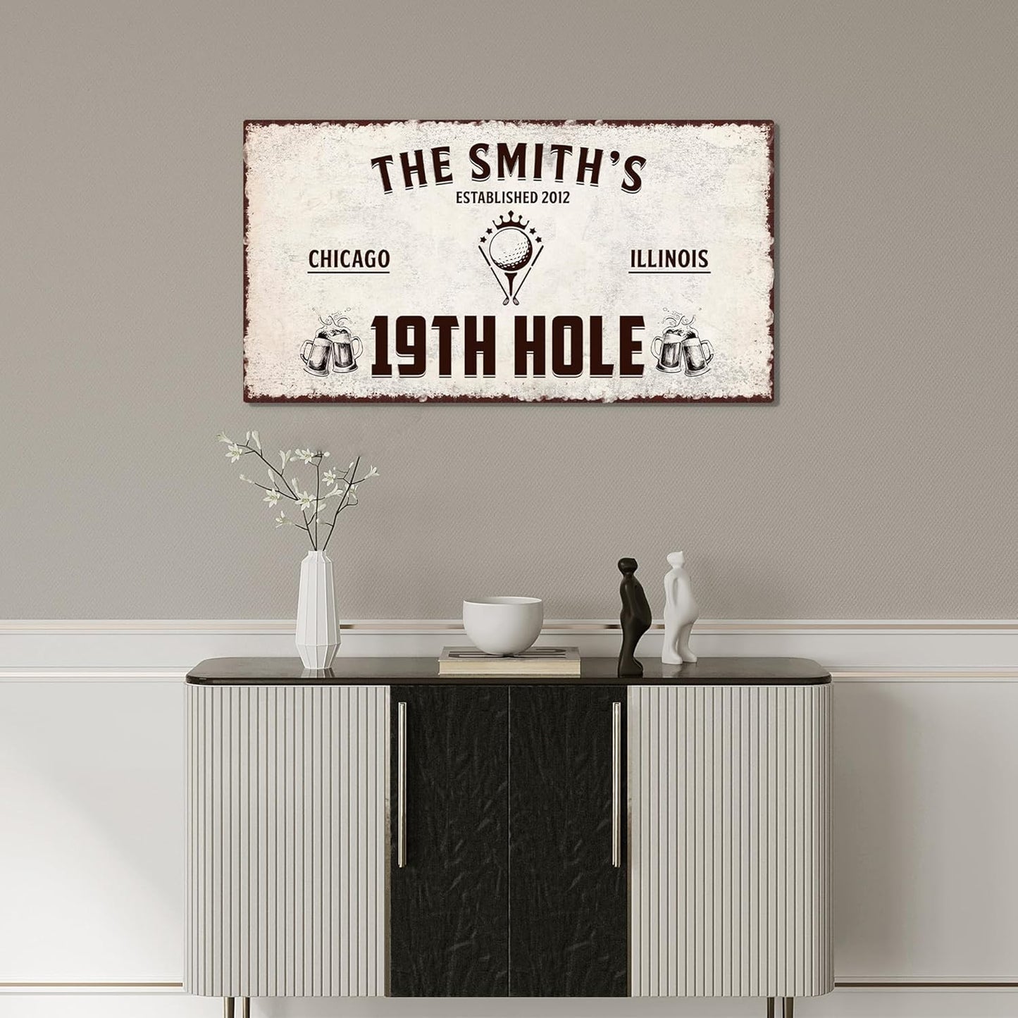 Golf Sign, 19th Hole, Retro Wall Art, Golf Wall Decor, Personalized Vintage Golf Sign for Man Cave Bar, Golfing Room, Golf Decor for Men Husband Boyfriend Dad (Golf Art with a Golf Ball)