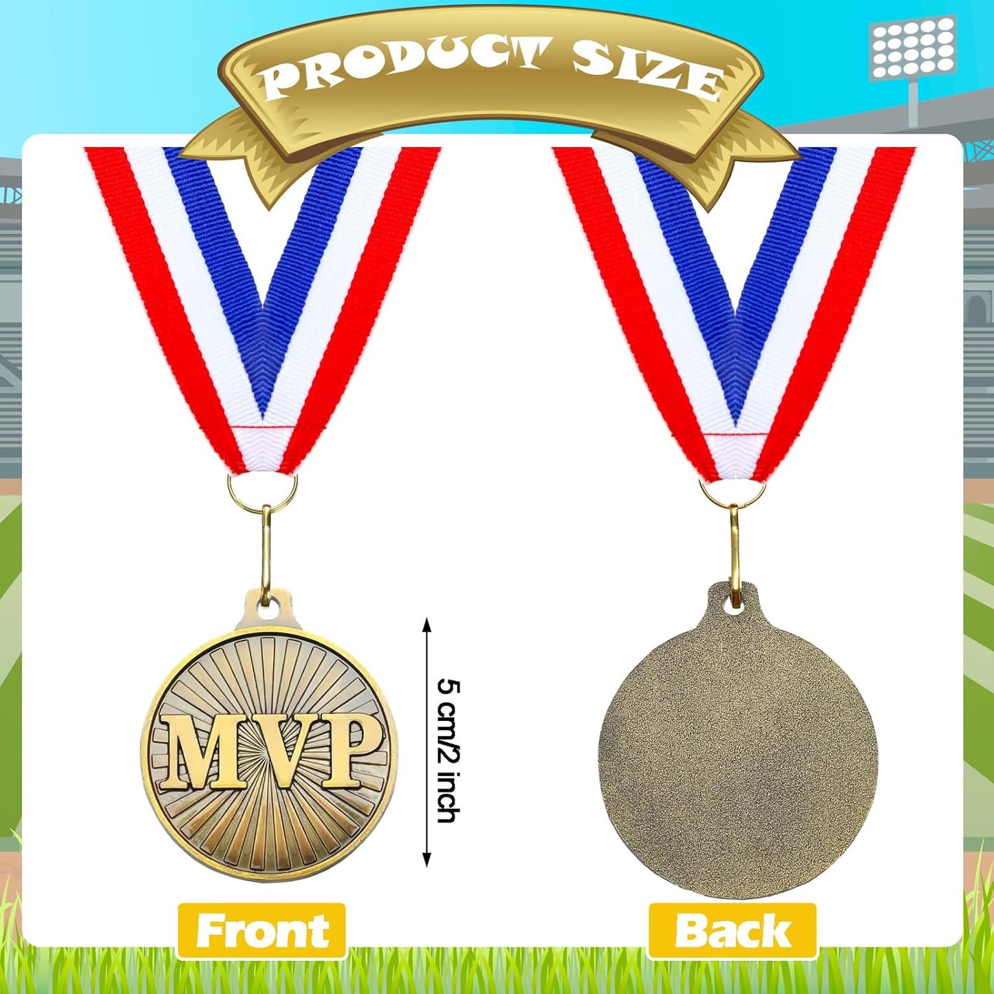 30 Pcs 2'' MVP Award Medals Bulk with Neck Ribbons Gold Champ Trophy Most Valuable Player for Adults Games Sports Events Party Prizes Football Baseball Soccer Basketball Softball MVP Gift