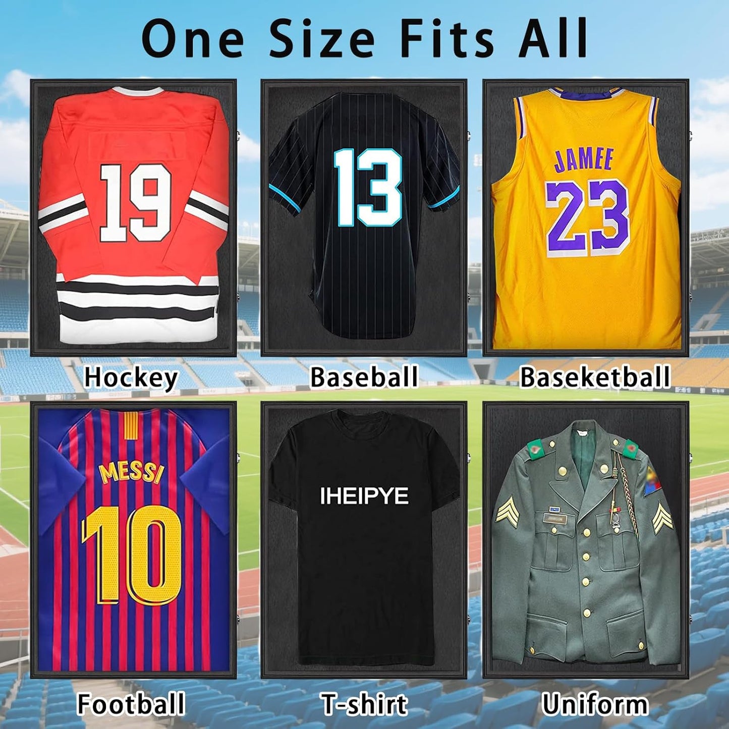 IHEIPYE Jersey Display Case Jersey Frame Large Shadow Box Lockable with UV Protection Acrylic and Hanger for Baseball Basketball Football Soccer Hockey 2XL Sport Jersey Shirt,Black