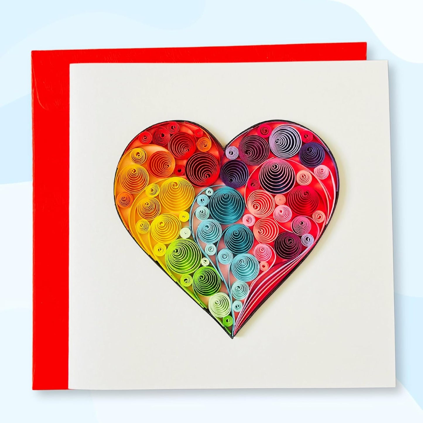 Quilling Cards, handmade card, quilled cards with Handmade Art for all occasions: quilling birthday card for women, Birthday card, mother... colorful heart design (Colorful heart)