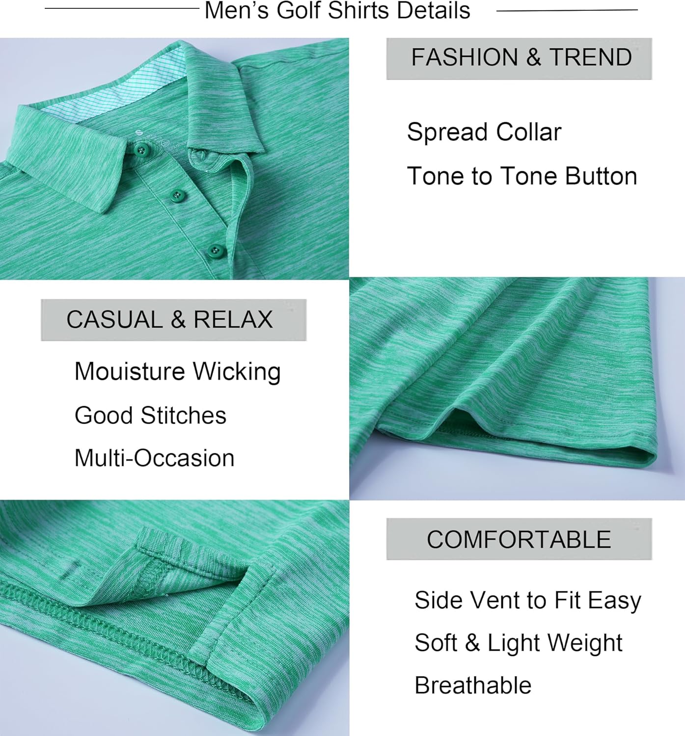 Alex Vando Mens Golf Shirt Moisture Wicking Quick-Dry Short Sleeve Casual Polo Shirts for Men