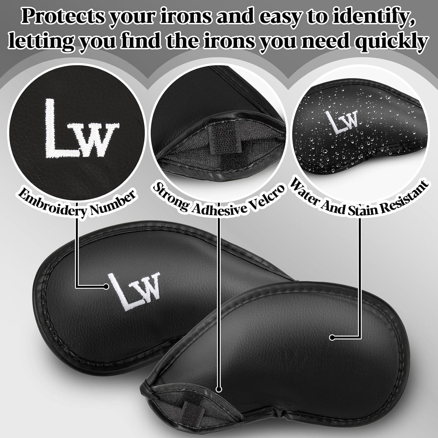 12 Pcs Golf Iron Covers Set - Synthetic Leather Golf Iron Head Covers for Clubs Fit Most Brands