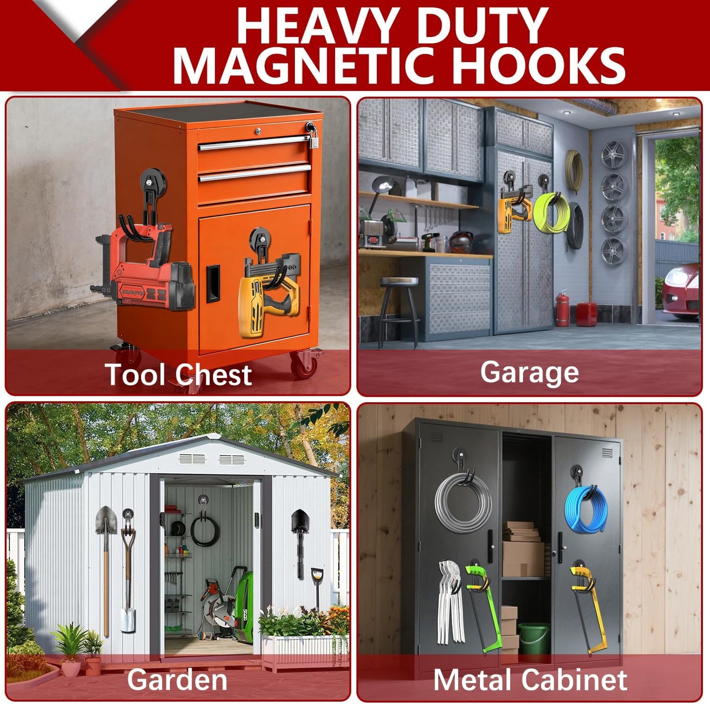 3-H Heavy Duty Magnet Garage Hooks 2 Pack, J Shape Strong Magnetic Hooks for Hanging Cordless Power Drill, Utility Magnetic Tool Holder for Metal Cabinet, Steel Pegboard, Toolbox, Garage(Black)