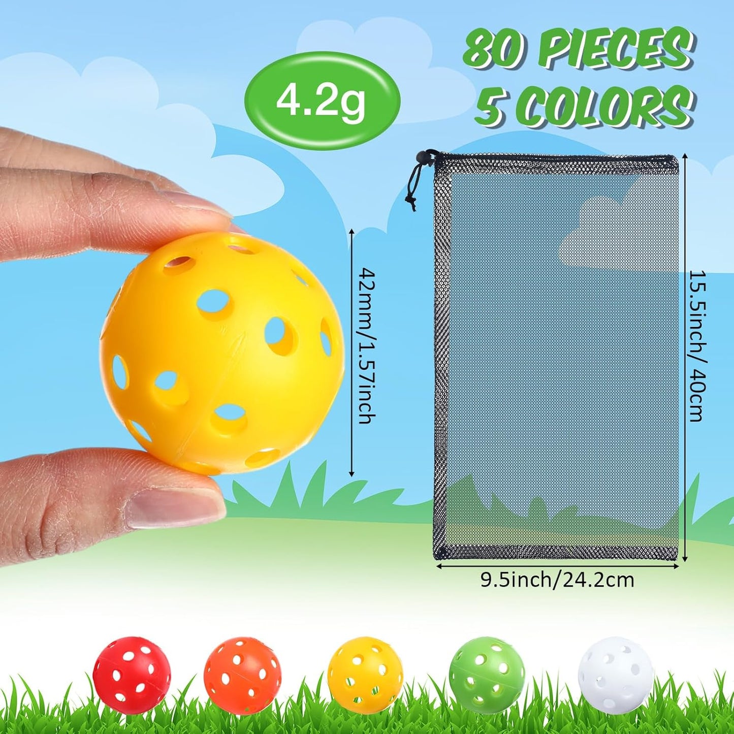 80 Pack Practice Golf Balls Limited Flight 42 mm Golf Training Airflow Hollow Plastic Ball for Women Men Indoor Outdoor Driving Range Swing Practice Home