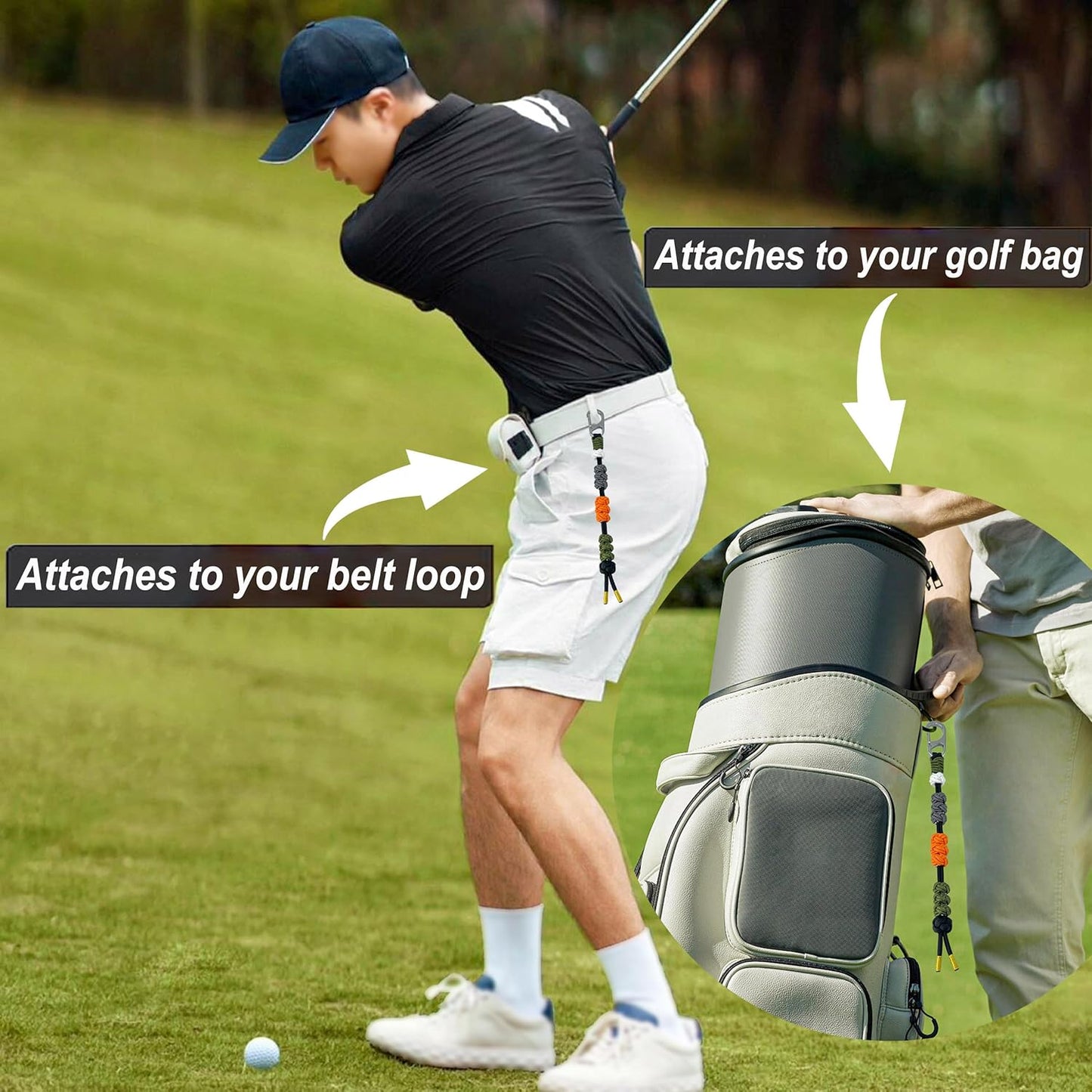 Golf Stroke Counter Keychain| 10 Handwoven Pineapple Knot Beads| 550 lbs Durable Military Paracord| 304 Stainless Steel Hook for Golf Bag/ Belt Accessories| Ideal Holiday Golf Gift for Men and Women