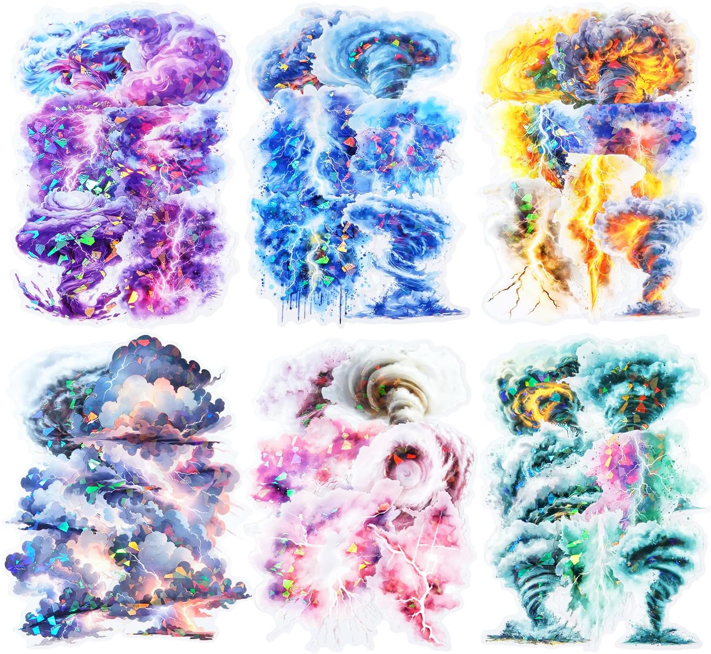 Lightning Tornado PET Sticker Set, 60Pcs Large Holographic Stickers for Scrapbooking, Journaling, Junk Journal Supplies, and DIY Crafts