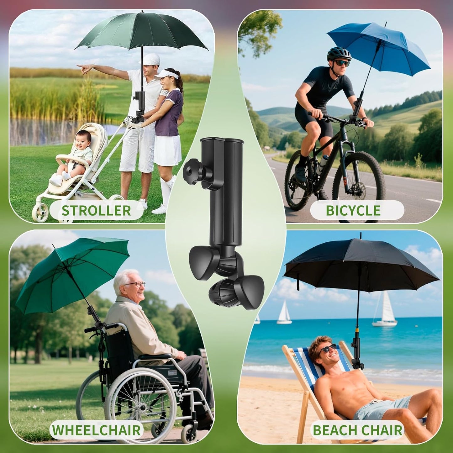 Golf Cart Umbrella Holder Compatible with Bag Boy, Heavy-duty Umbrella Stand, Aluminum Alloy Base Strong Windproof, Universal Mounting for Mobility Scooter, Stroller, Wheelchair, Beach Chair, Black