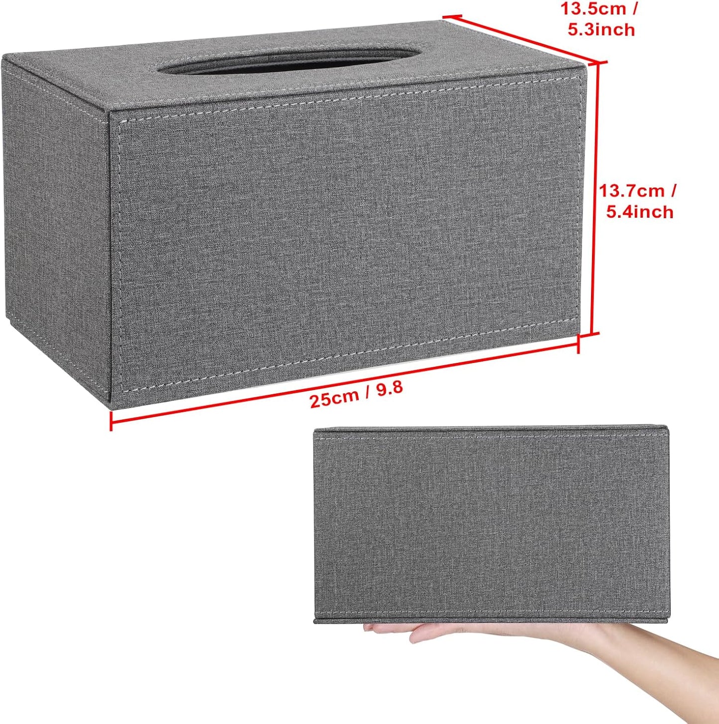 Sumnacon Tissue Box Cover Rectangular Tissue Box Holder Linen Tissue Box with Magnetic Bottom Decorative Grey Tissue Box for Bathroom Toilet Living Room Table Desk Office Car, Large