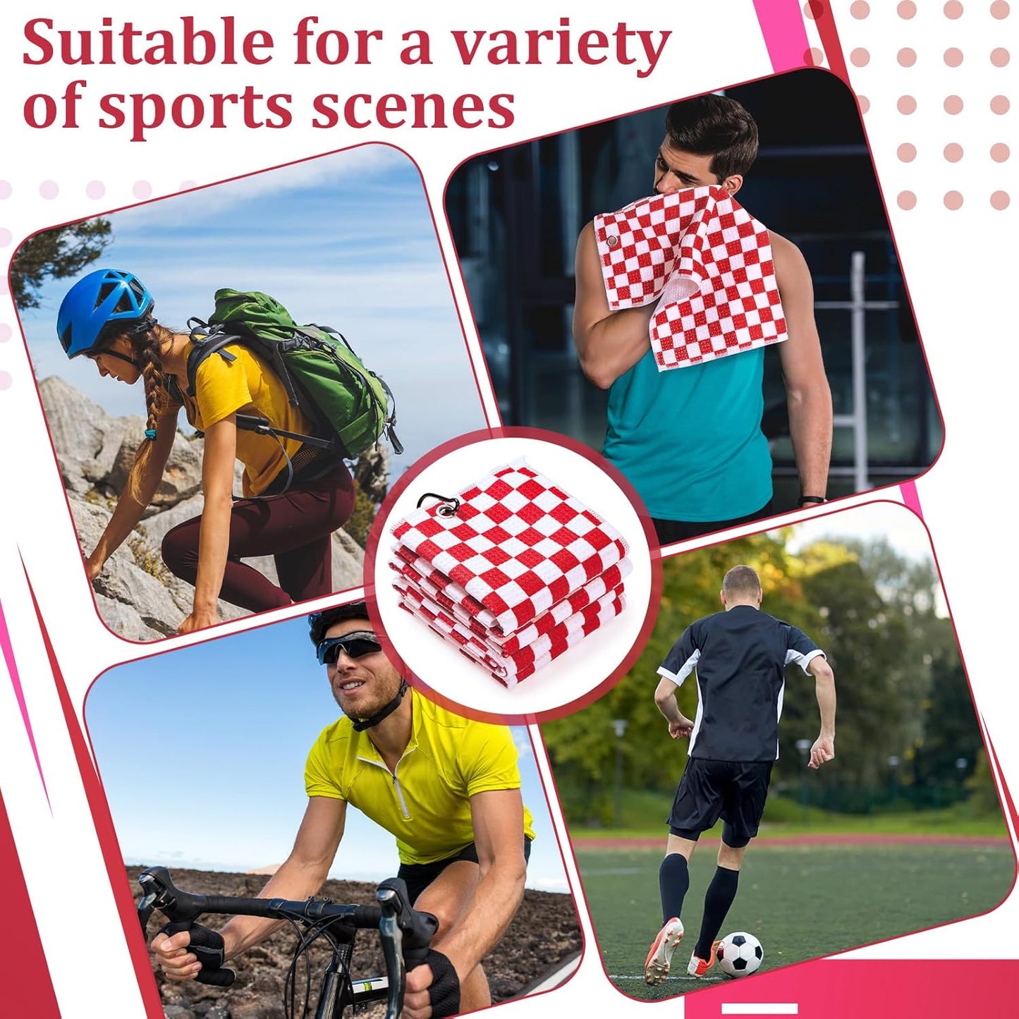 12 Pcs Golf Towels Bulk for Bags Microfiber Waffle Pattern Golf Towel with Clip 16'' x 16'', Ultra Absorbent Quick-Dry, Mini Tournament Yoga Fitness Men's Gifts(Ruby Red)