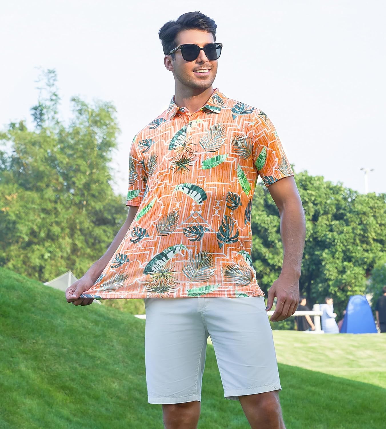 Alex Vando Mens Hawaiian Golf Shirt Moisture Wicking Digital Print Golf Shirts for Men