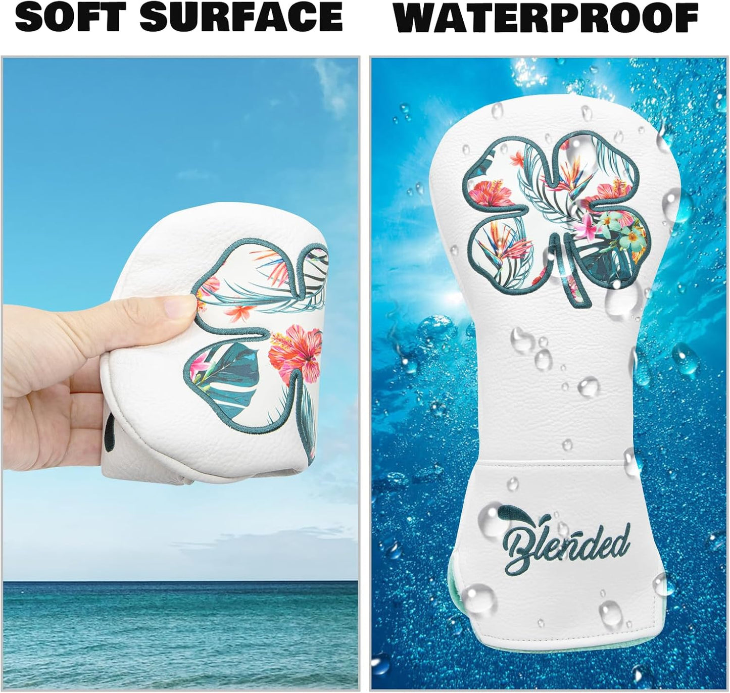 Golf Club Covers White Lucky Clover Golf Head Covers Driver Covers Fariway Wood Headcover Hybrid Covers Leather Golf Headcover with Number Tag for All Brand