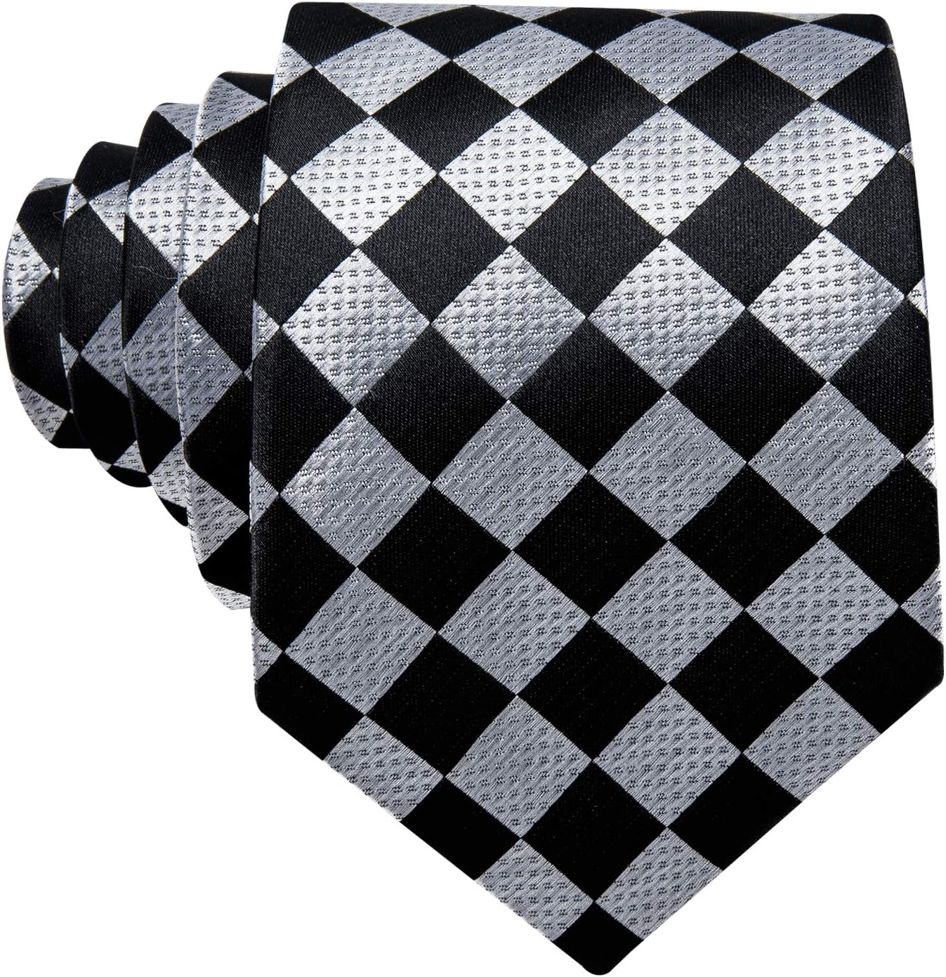 Barry.Wang Designer Classic Ties for Men Set Formal Pocket Square Cufflink Check Plaid
