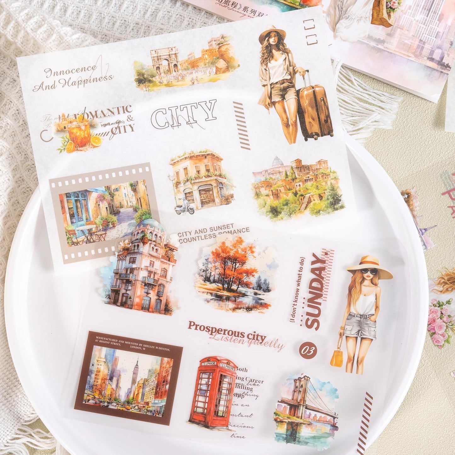 Travel-Themed Vintage Ephemera Sticker Book Set, 60 Pre-Cut PET & Washi Pages for Scrapbooking, Journaling, DIY Projects, and Art Supplies