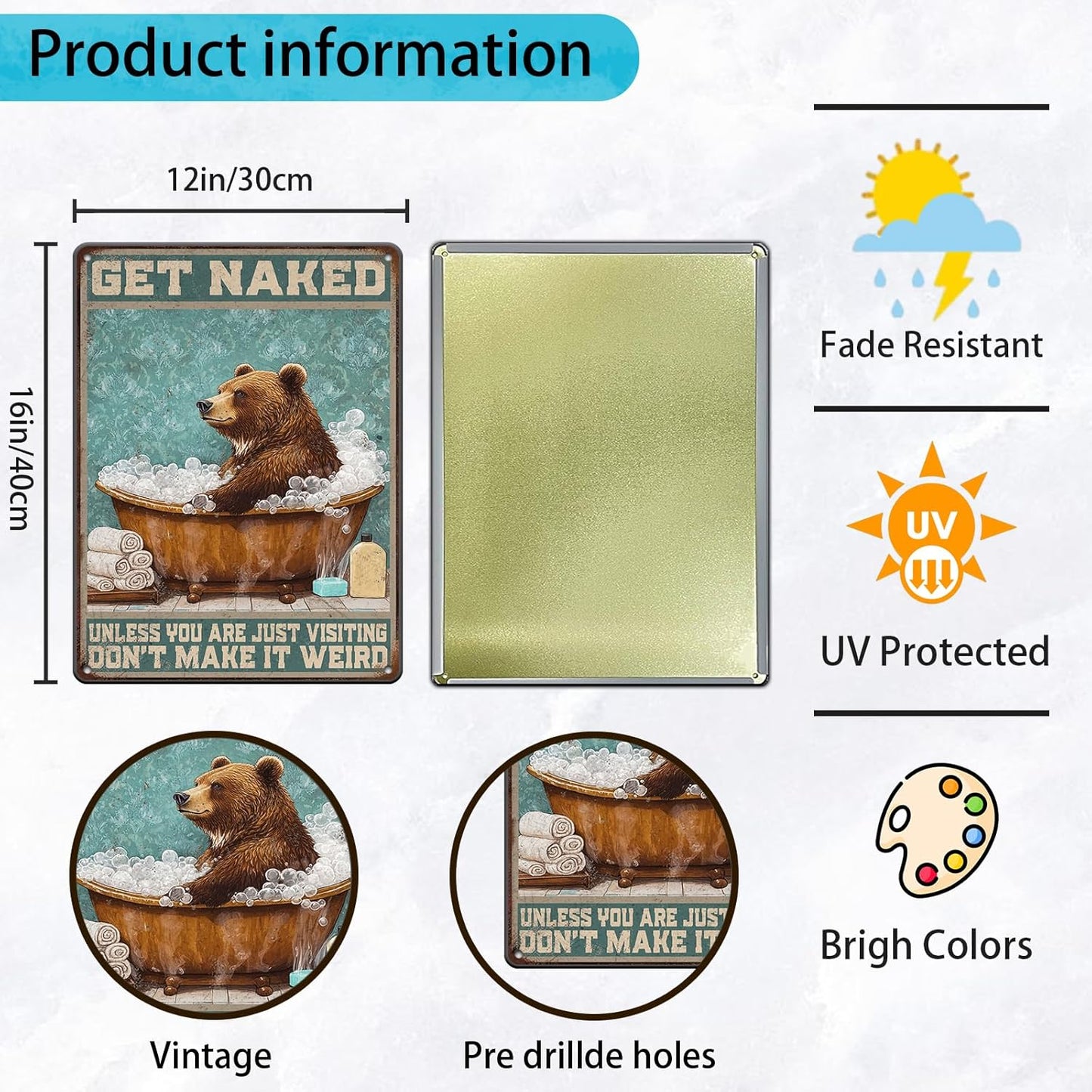 Bear Bath Metal Tin Sign 12x16 Inch Bear Metal Poster Bear Tub Metal Tin Sign Home Kitchen Garden Bar Pub Restaurant Bathroom Are Wall Decor