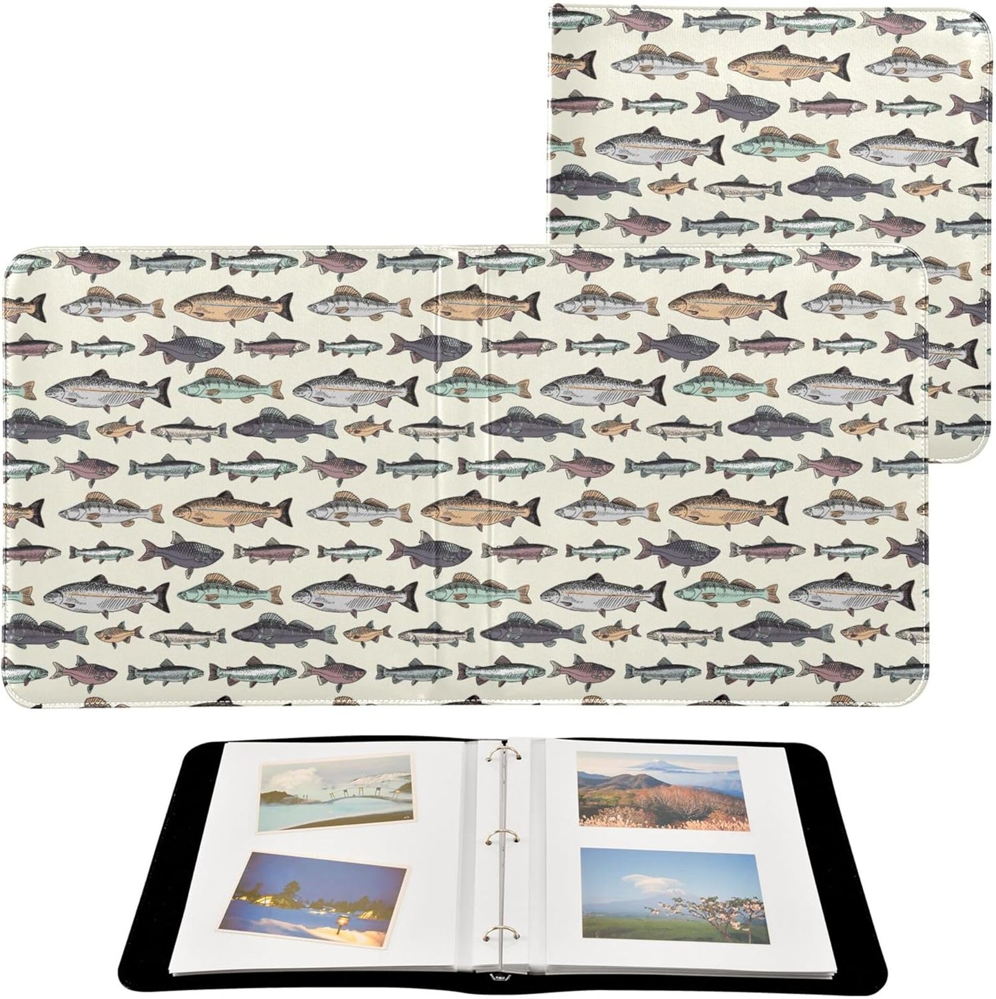 Fisyme Vintage Fish Photo Album Self Adhesive DIY Scrapbook Album for 2x3 4x6 5x7 6x8 Picture 20 Pages Memory Book for Family Wedding