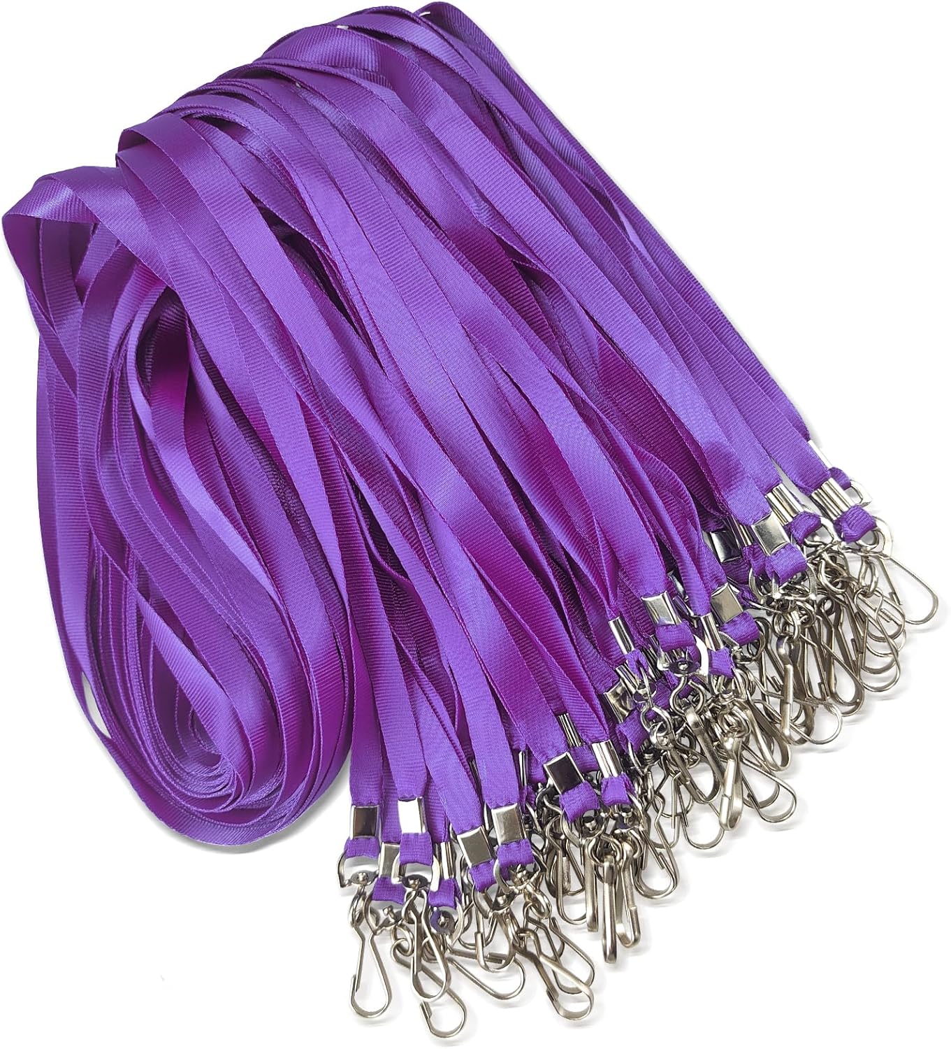 50 Pack Bulk Lanyard for ID Badge Holder Durable Flat Lanyard with Swivel Hook and Badge Clip (Purple)