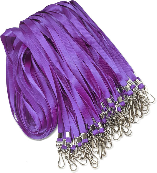 50 Pack Bulk Lanyard for ID Badge Holder Durable Flat Lanyard with Swivel Hook and Badge Clip (Purple)