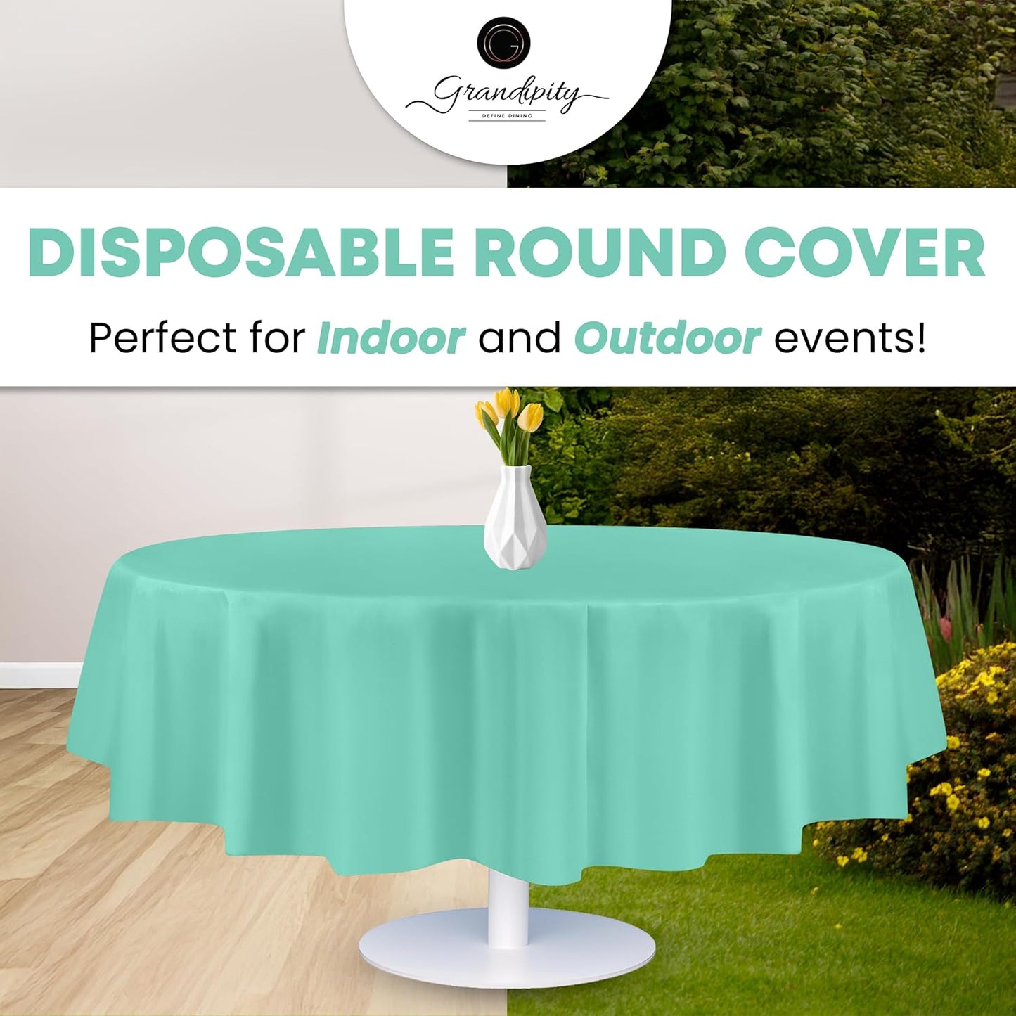 Grandipity 12 Pack Premium Disposable Plastic Tablecloth 84" Inch Decorative Round Table Cover - Aqua