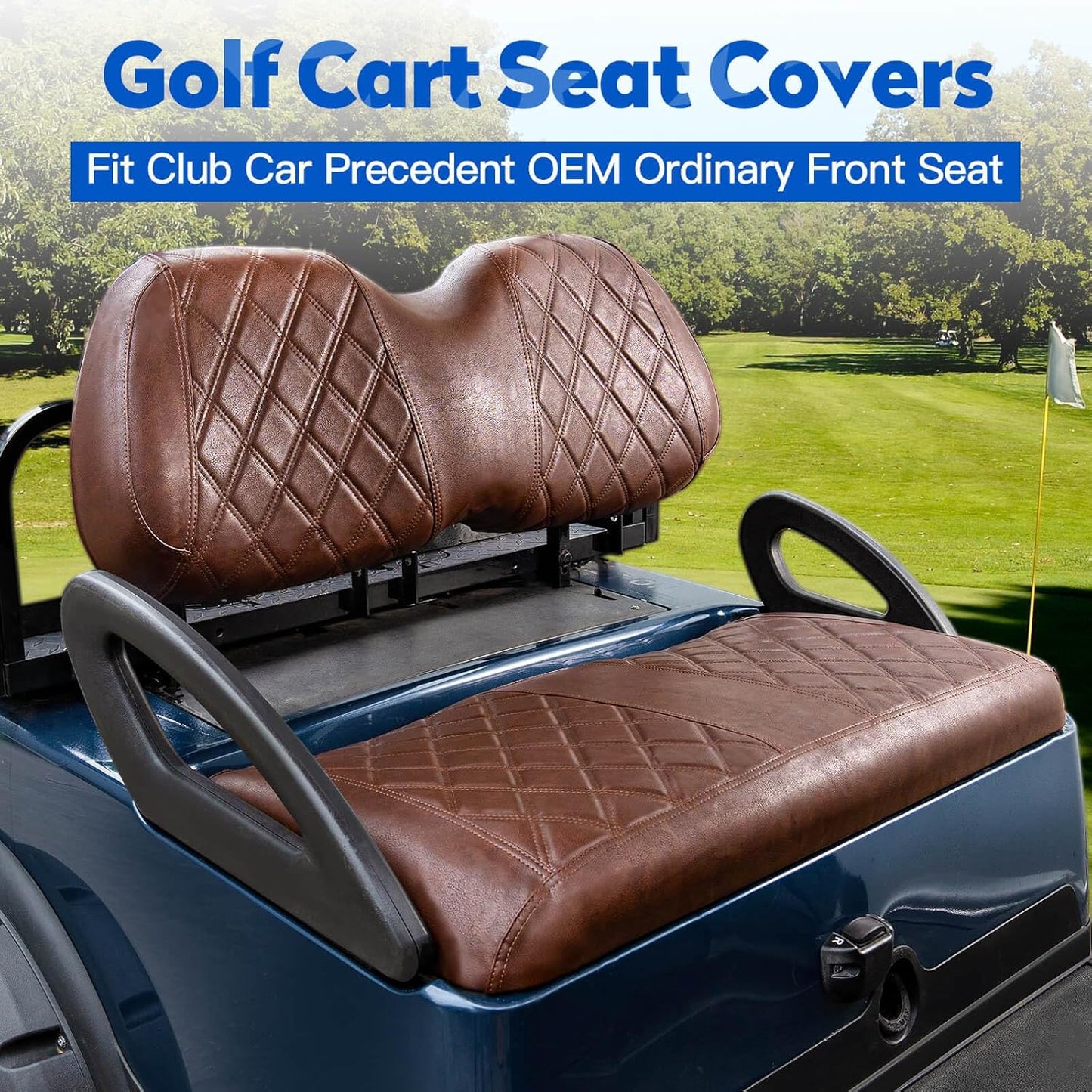 NOKINS 4PCS Golf Cart Seat Covers Kit, Front and Rear Seat Covers Fits Club Car Precedent Standard Seat Cushion, Club Car Vinyl Seat Covers Accessories, No Staples (Brown Brown 8438)