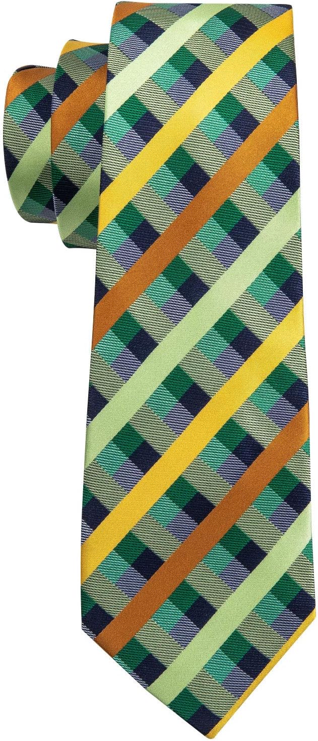 Barry.Wang Designer Classic Ties for Men Set Formal Pocket Square Cufflink Check Plaid