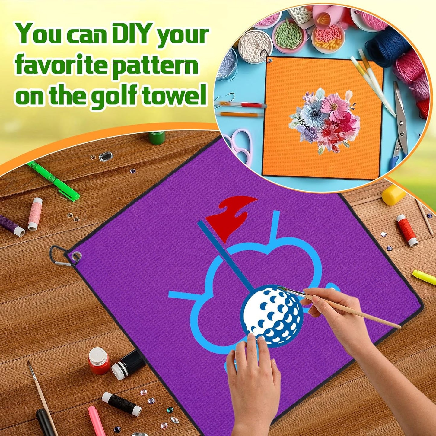 Batiyeer 12 Pcs Golf Towel Bulk for Golf Bags 16'' x 16'' Microfiber Fabric Towel with Clip Waffle Pattern, Fitness, Camping, Hiking, Yoga