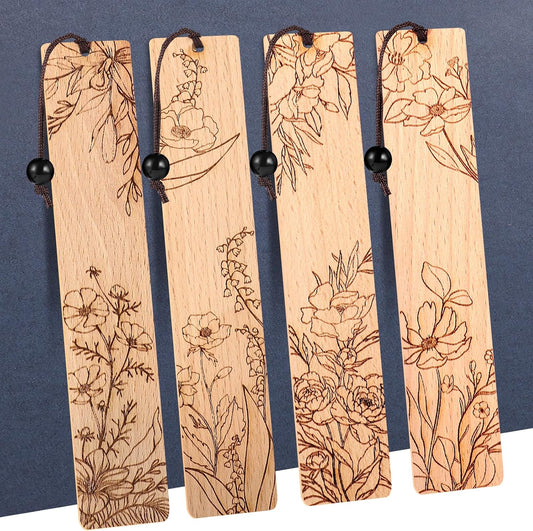 4Pcs Wood Bookmark for Women,Flower Wooden Carving Book Mark Funny Bookmark Gift for Book Lovers