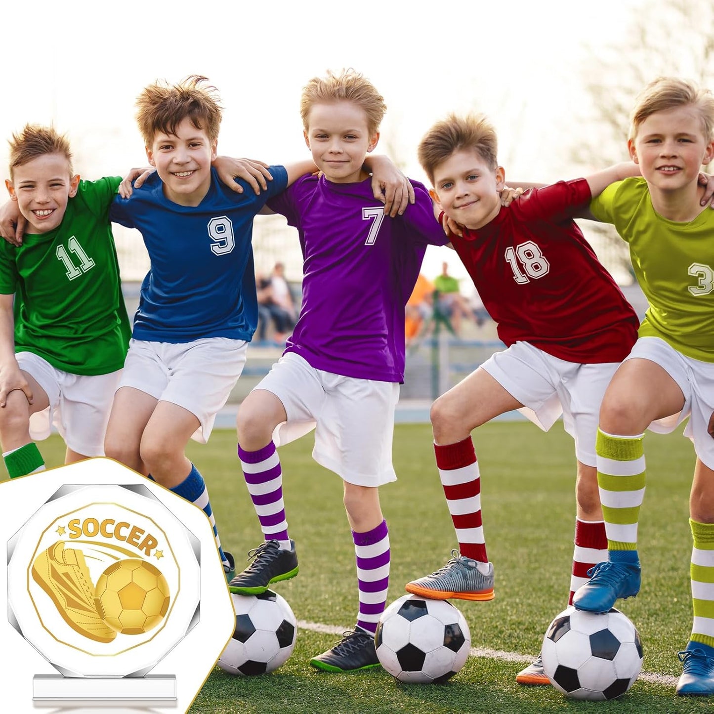 6 Pack Sports Trophy Acrylic Award Medals 4.72 x 4.72 Inch Sports Contest Trophies Bulk Plaques Team Prize Gift Trophies for Competition