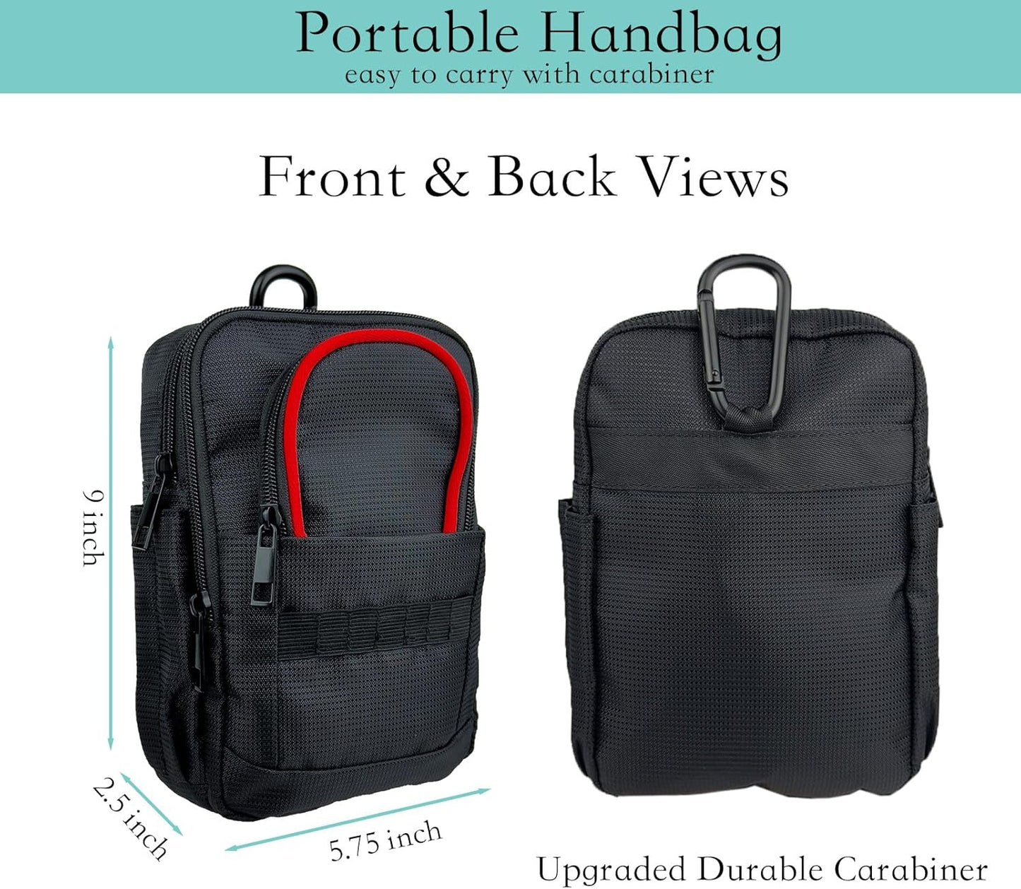 Tactical Golf Valuables Pouch with Clip-On Carabiner – Water-Resistant Golf Tee Bag Pouch for Belt, Cart or Backpack – Compact Golf Accessory Bag for Balls, Tees, Gloves & EDC Gear Black/Red