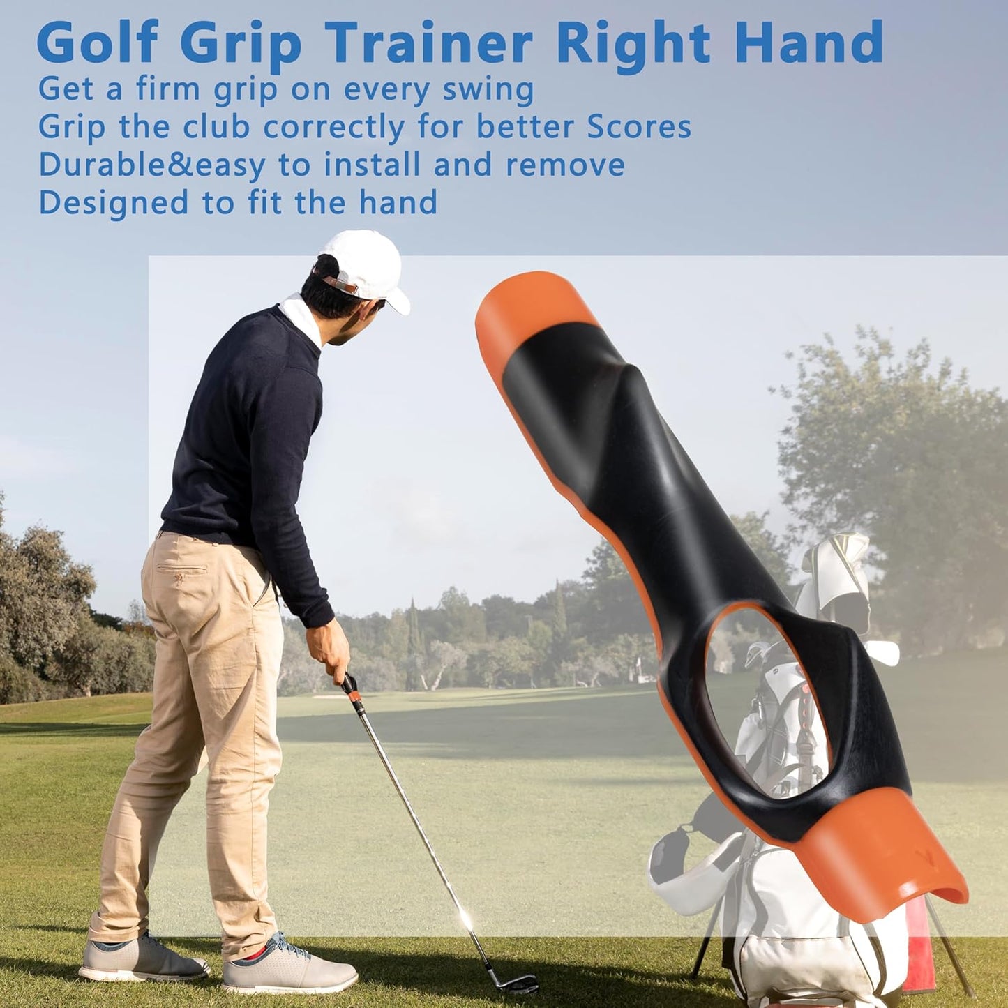 Golf Grip Trainer,Golf Club Grip Trainer Right Hand,Golf Grip Swing Training Aid for Golfer Proper Hand Position,Attaches to Most Golf Handles