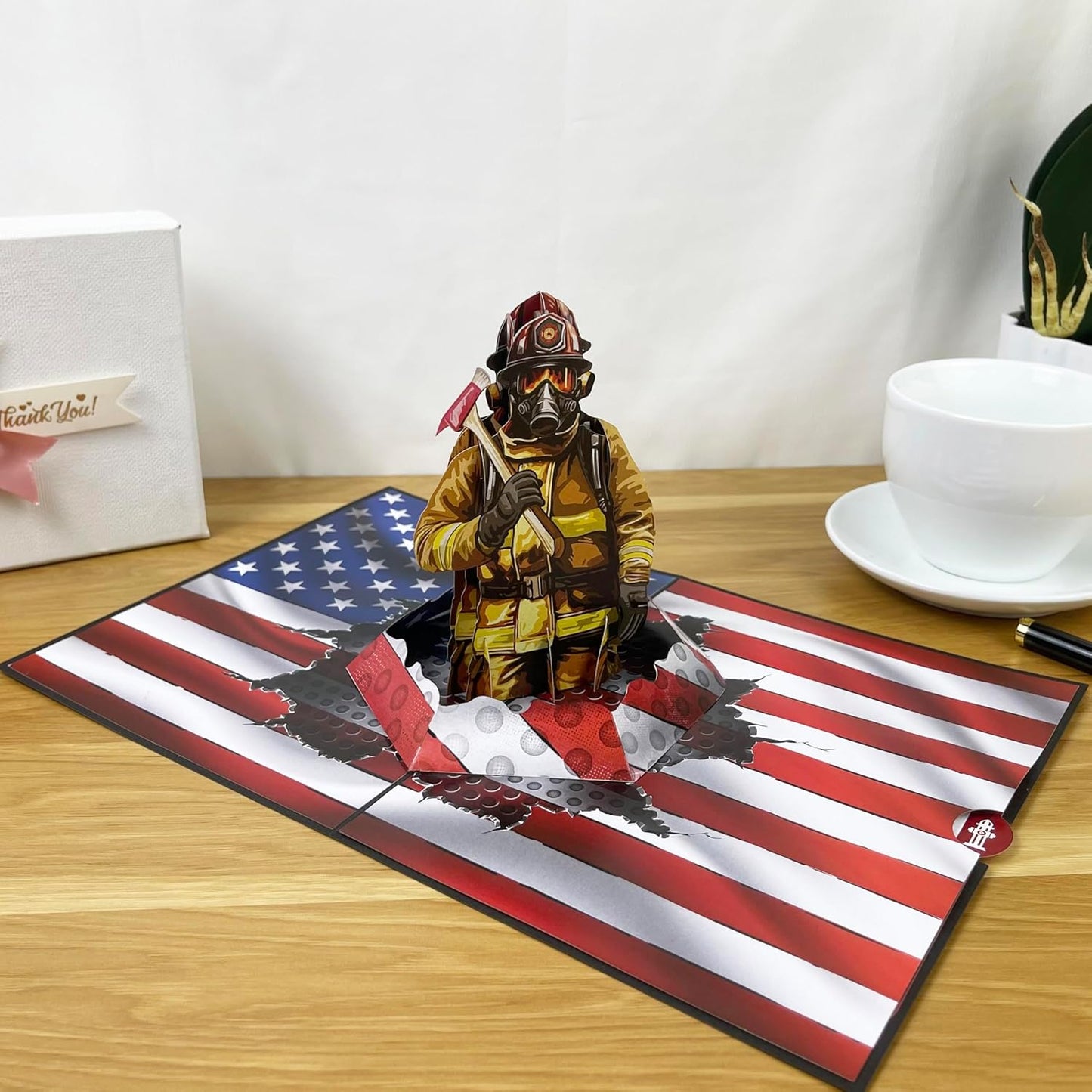 3D Firefighter Popup Card - Handmade Fire Truck Paper Art for Birthday, Anniversary, Christmas, Father’s Day - Unique Gift for Him, Her, Dad, Son, Husband, Wife, Firefighter