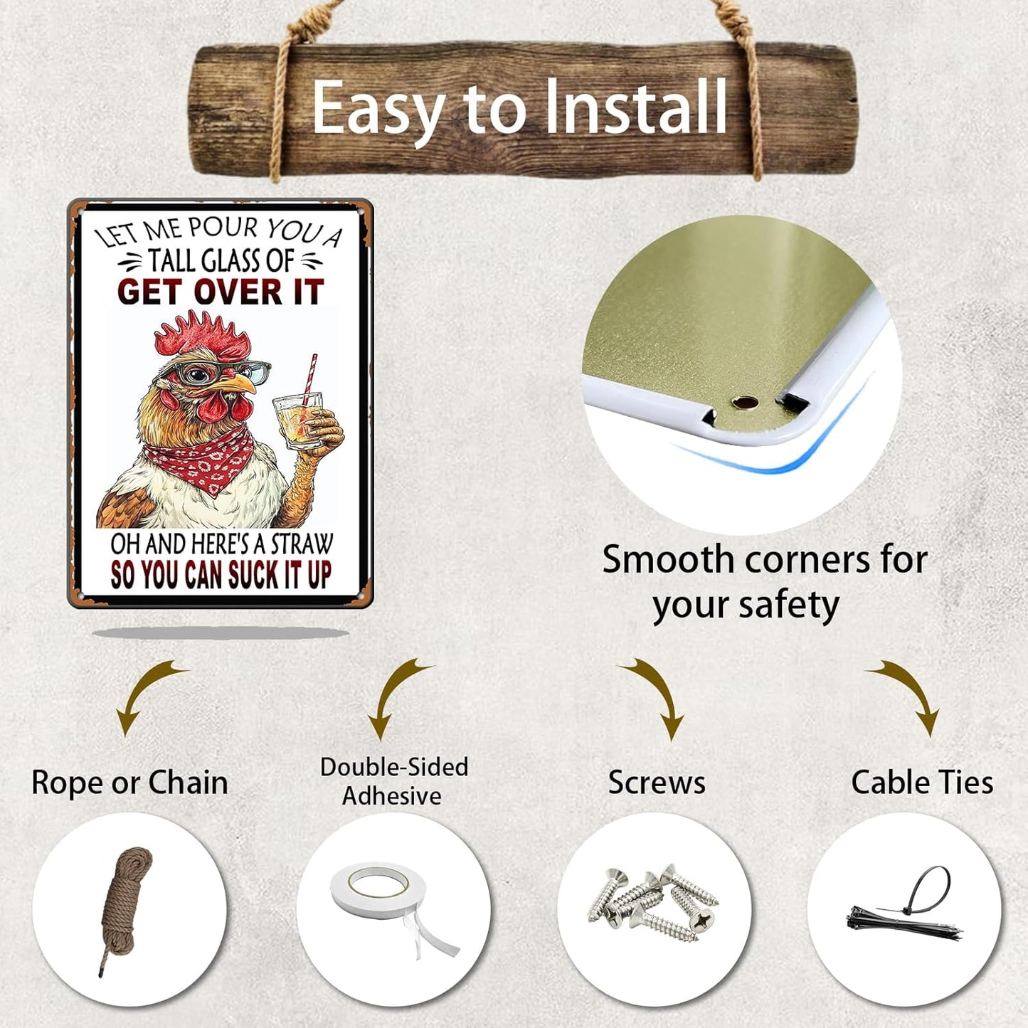 Vintage Chicken Let Me Pour You A Tall Glass Of Get Over It Aluminum Metal Tin Sign 12x16 Inch Home Kitchen Garden Wall Decor