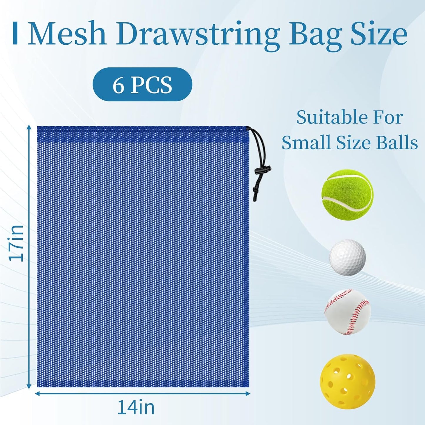 6 Pcs Mesh Bags Drawstring, 14x17 Inch with Lock, Multipurpose Storage Bags for Gym, Balls, Beach, Laundry (Blue)